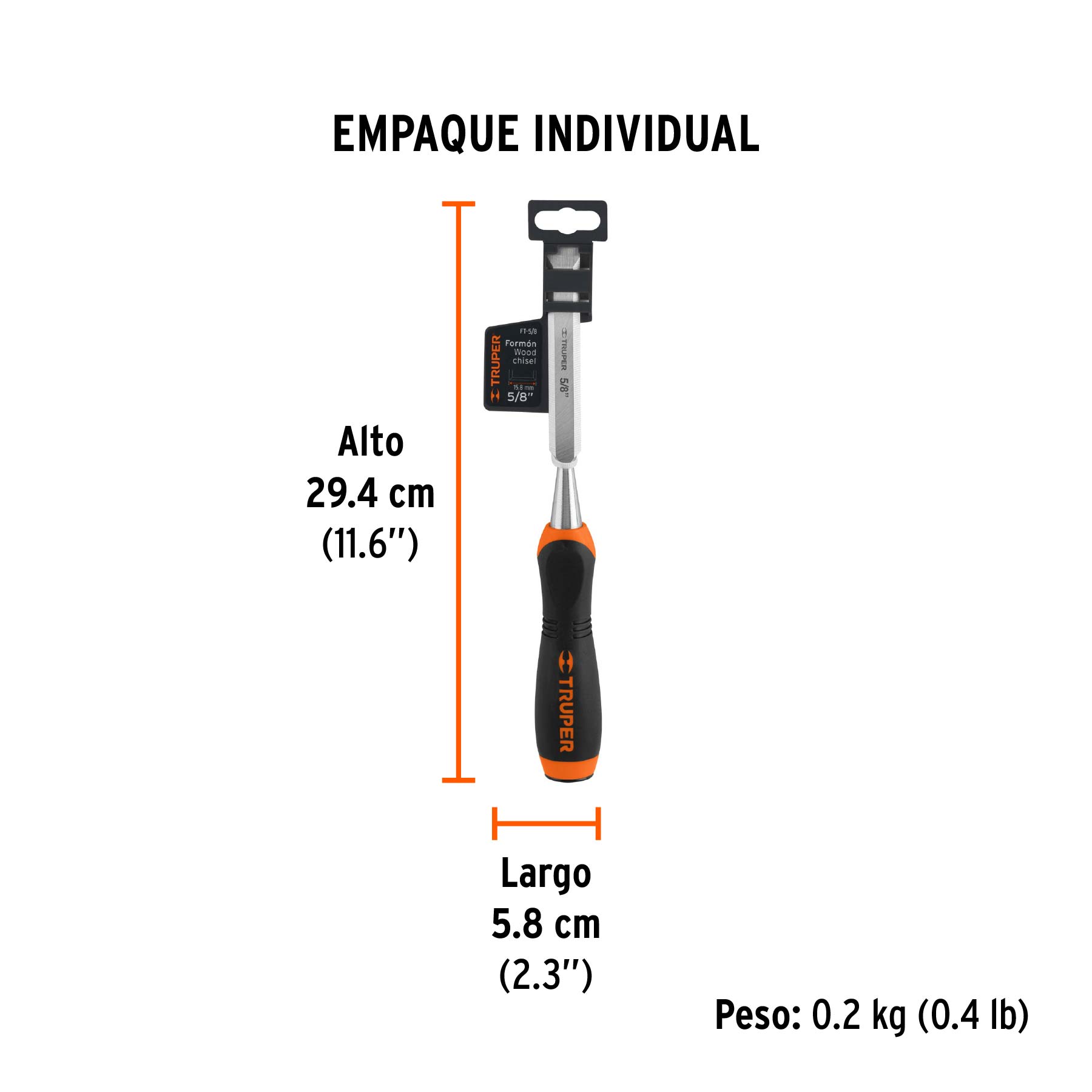 Formón 5/8" mango Comfort Grip, TRUPER - Empaque