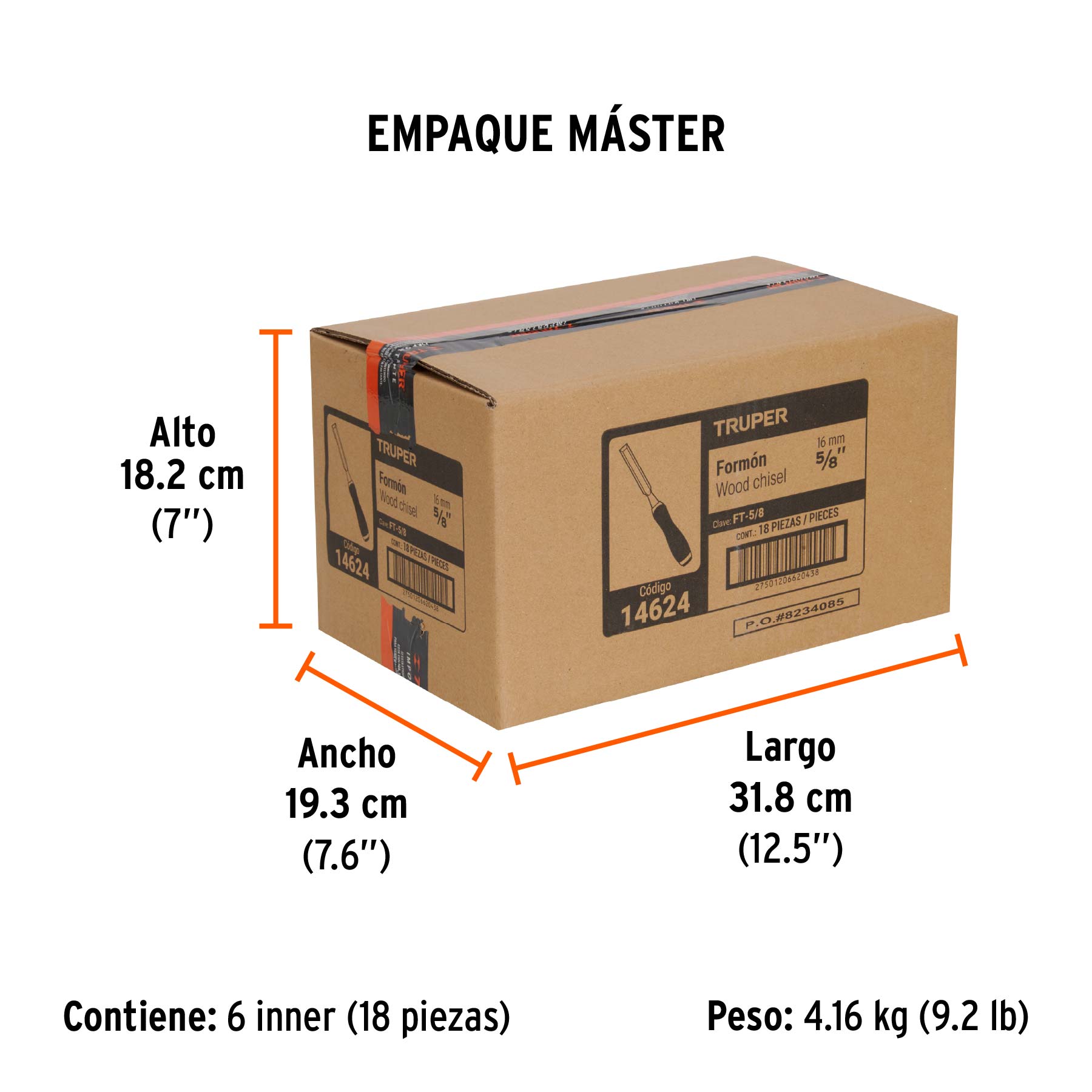 Formón 5/8" mango Comfort Grip, TRUPER - Empaque