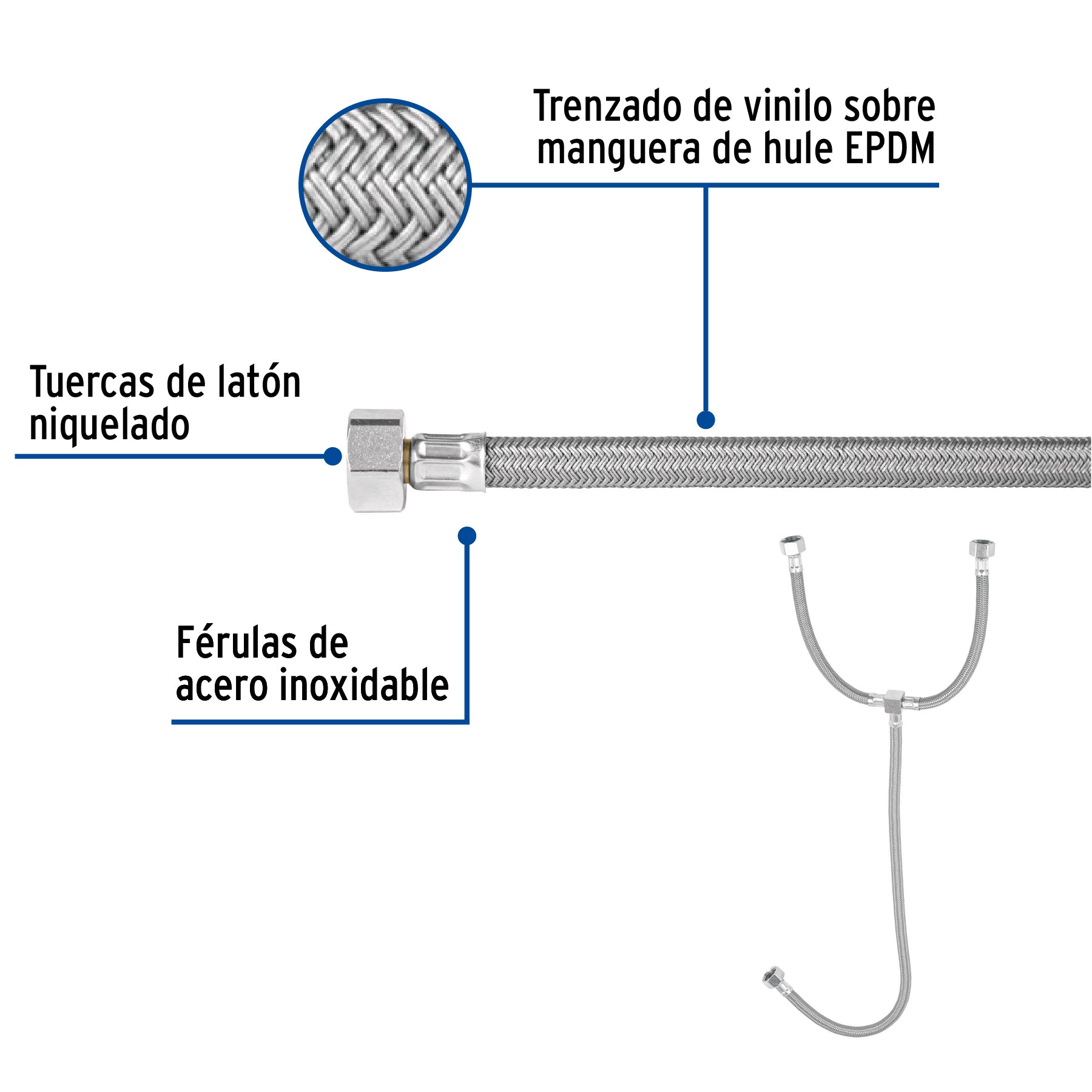 Manguera "T" lavabo/fregadero, vinilo, 1/2"x1/2"x1/2", 55cm