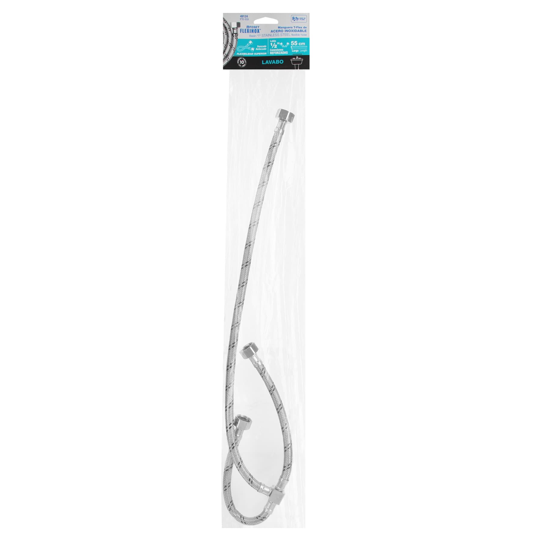 Manguera "T" lavabo/fregadero,acero inox,1/2"x1/2"x1/2",55cm