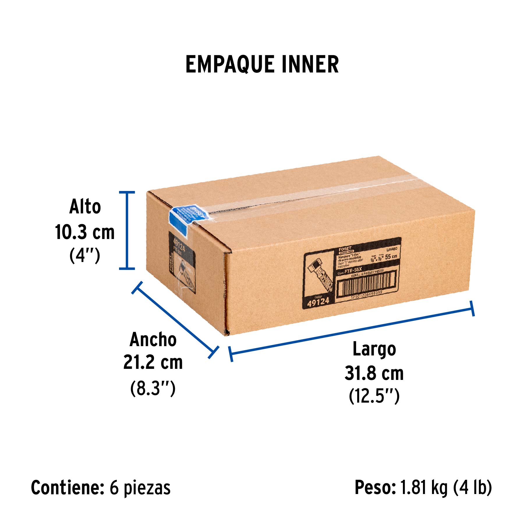 Manguera "T" lavabo/fregadero,acero inox,1/2"x1/2"x1/2",55cm - Empaque