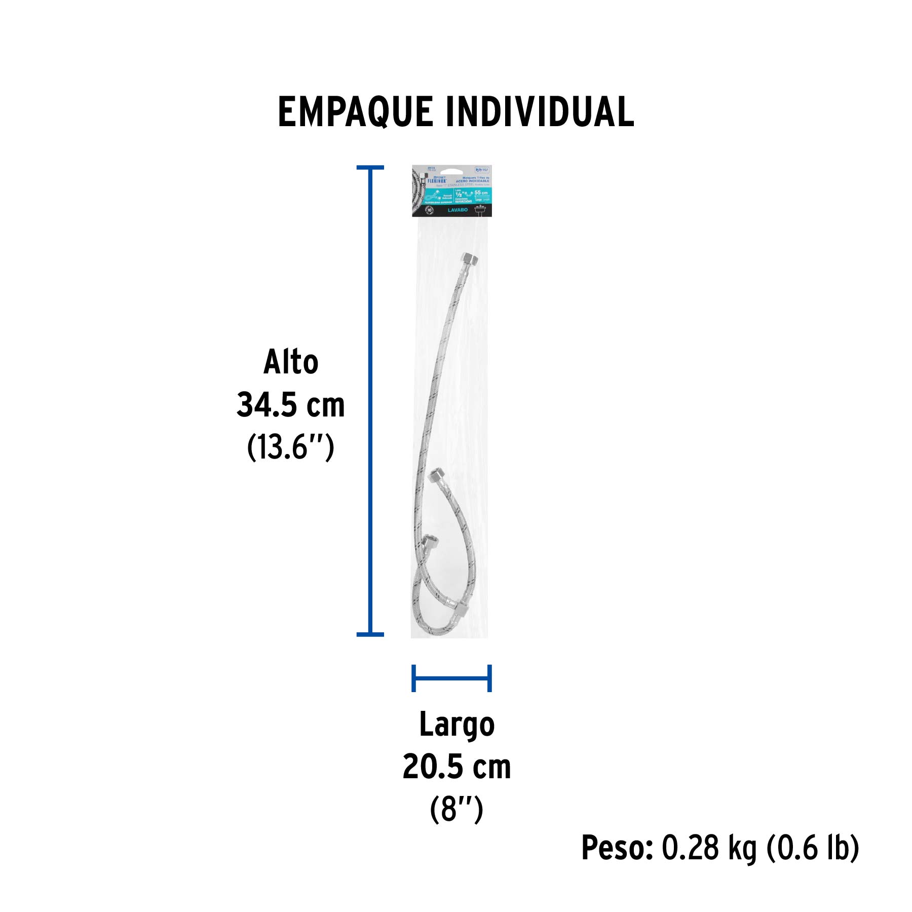 Manguera "T" lavabo/fregadero,acero inox,1/2"x1/2"x1/2",55cm - Empaque