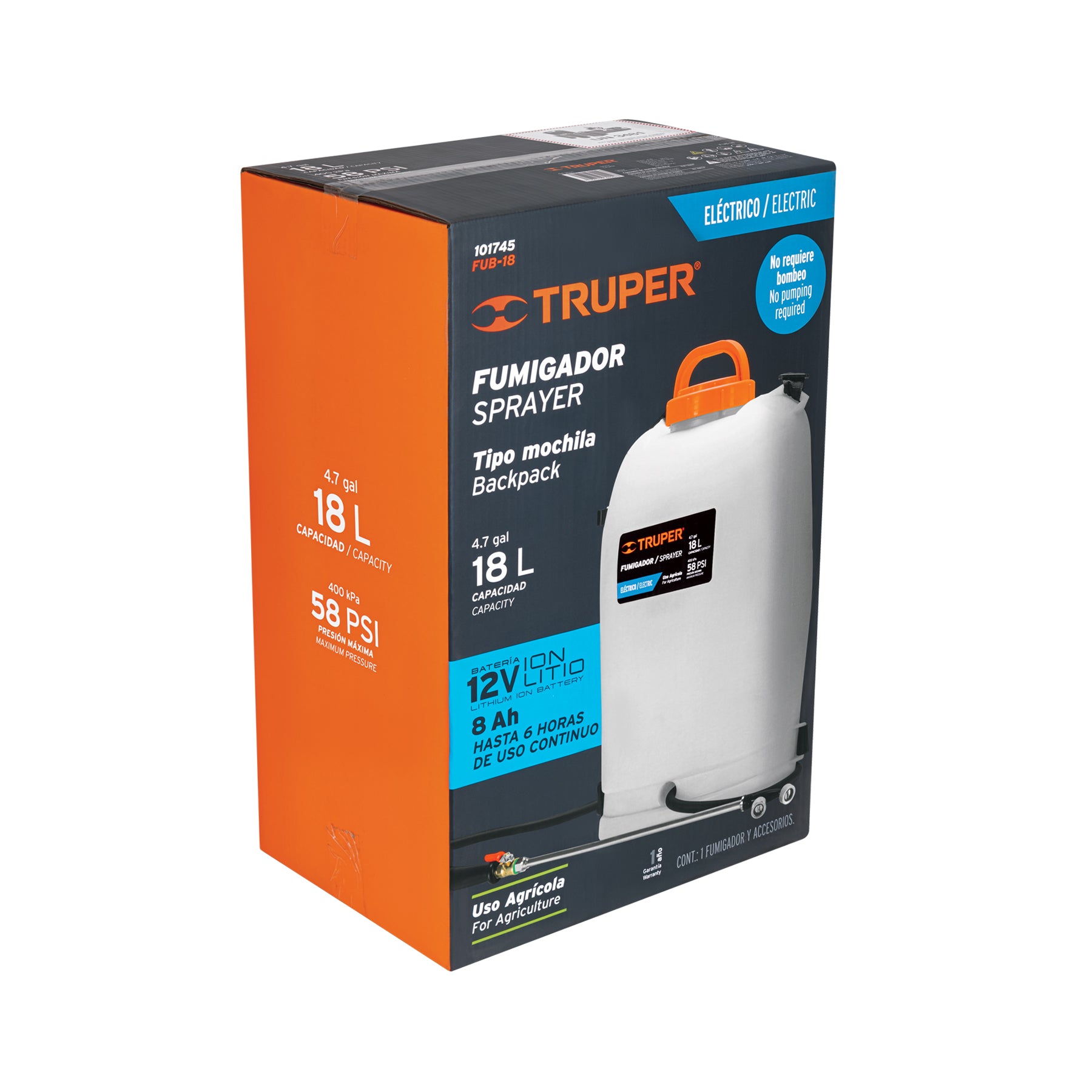 Fumigador de 18 L eléctrico con batería ion litio de 12 V