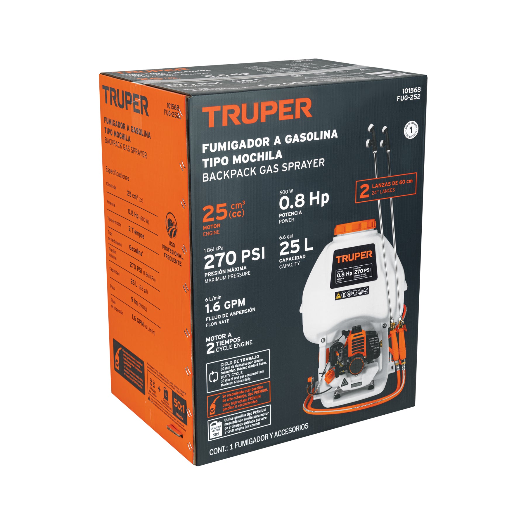 Fumigador de 25 L con motor a gasolina de 2 tiempos, TRUPER