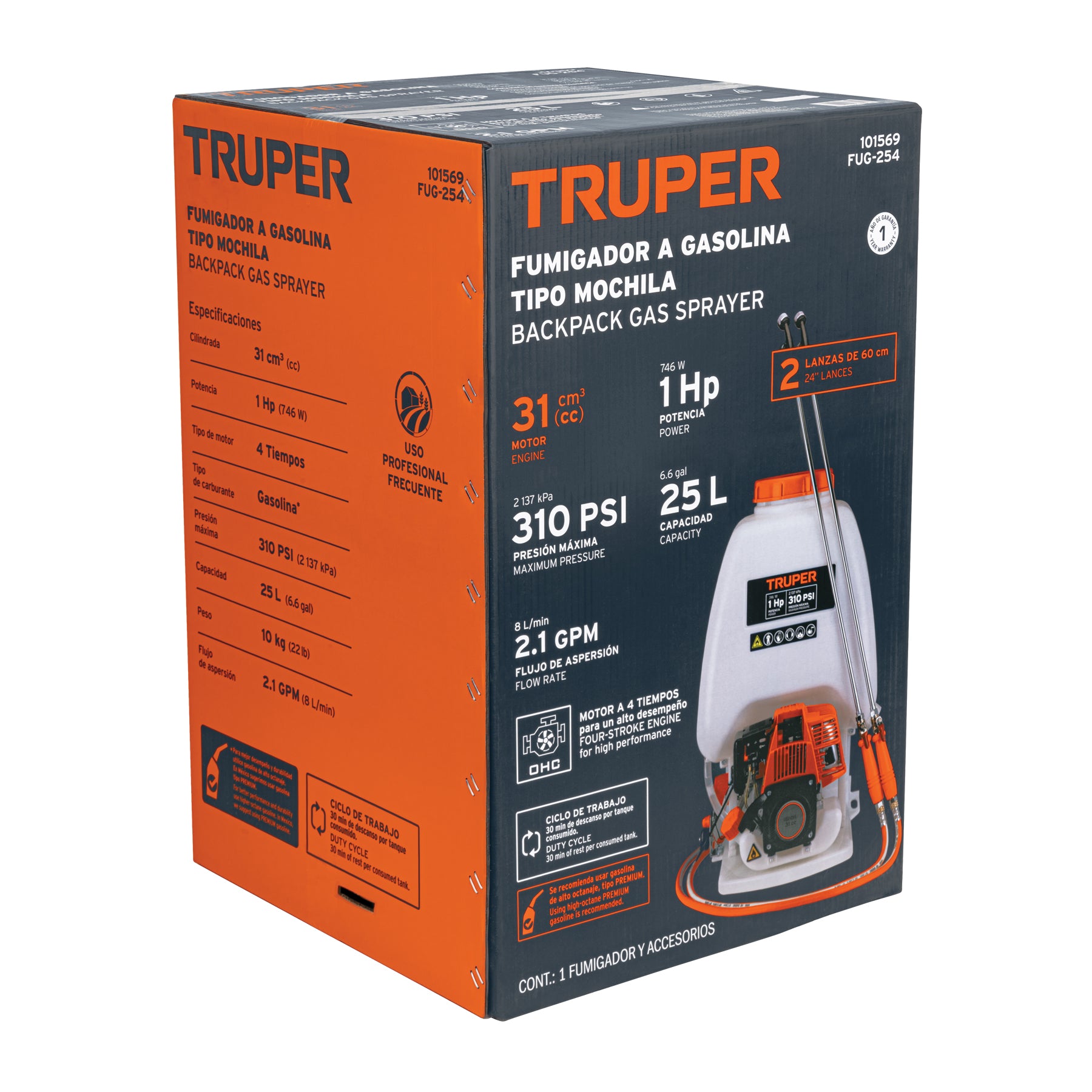 Fumigador de 25 L con motor a gasolina de 4 tiempos, TRUPER