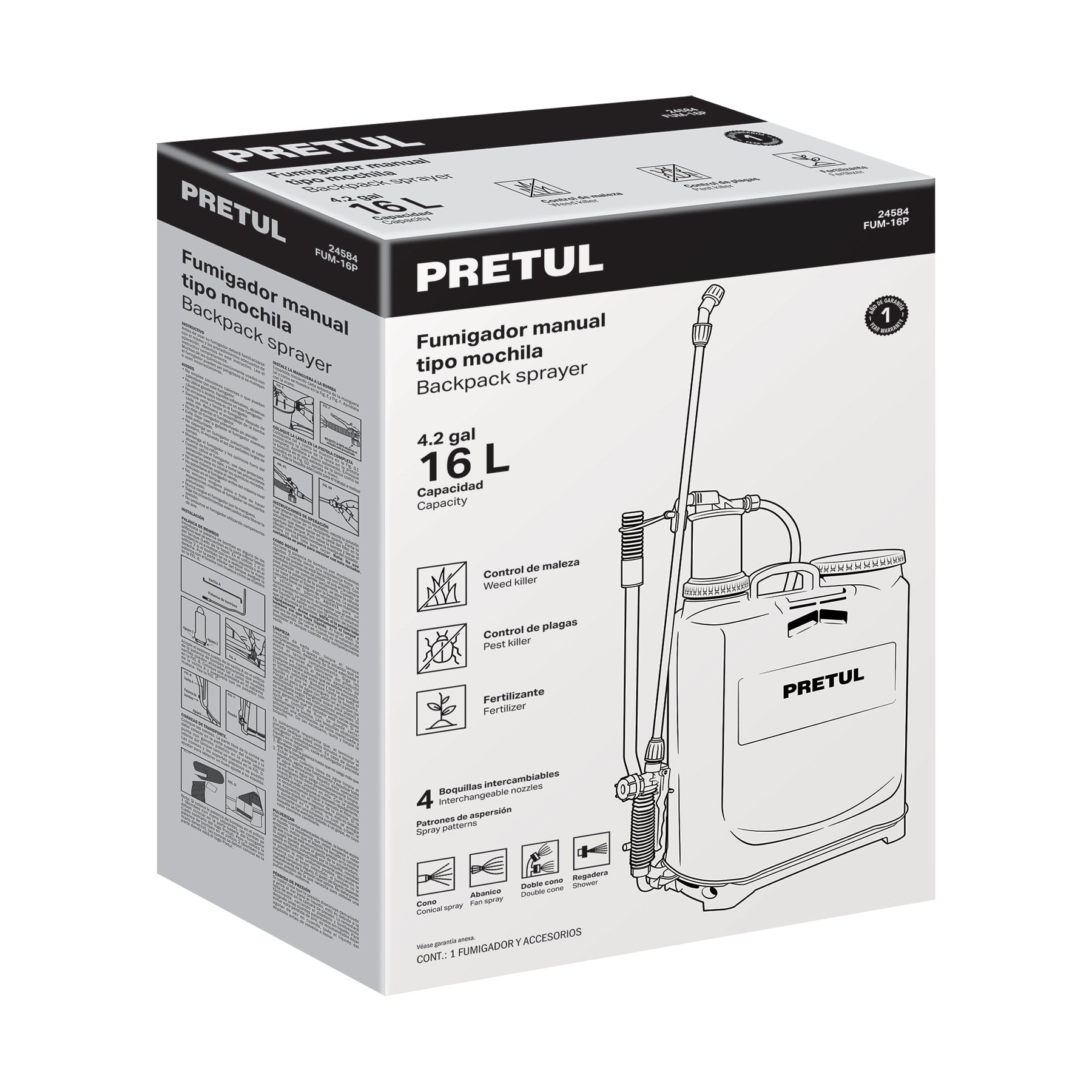 Fumigador de 16 L manual de mochila, PRETUL