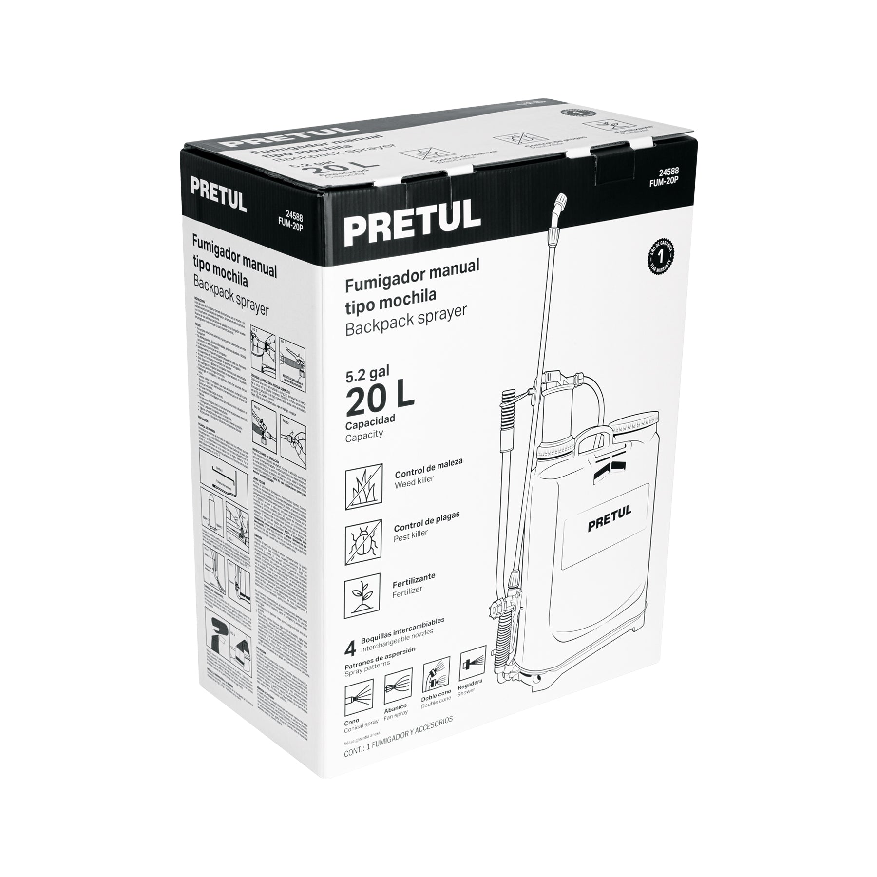 Fumigador de 20 L manual de mochila, PRETUL