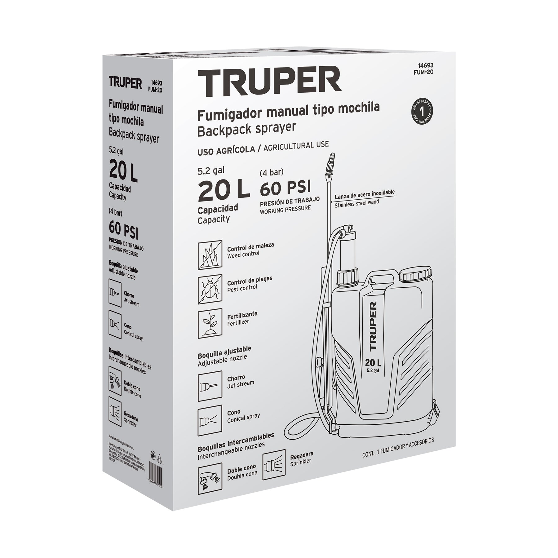 Fumigador de 20 L manual de mochila, TRUPER