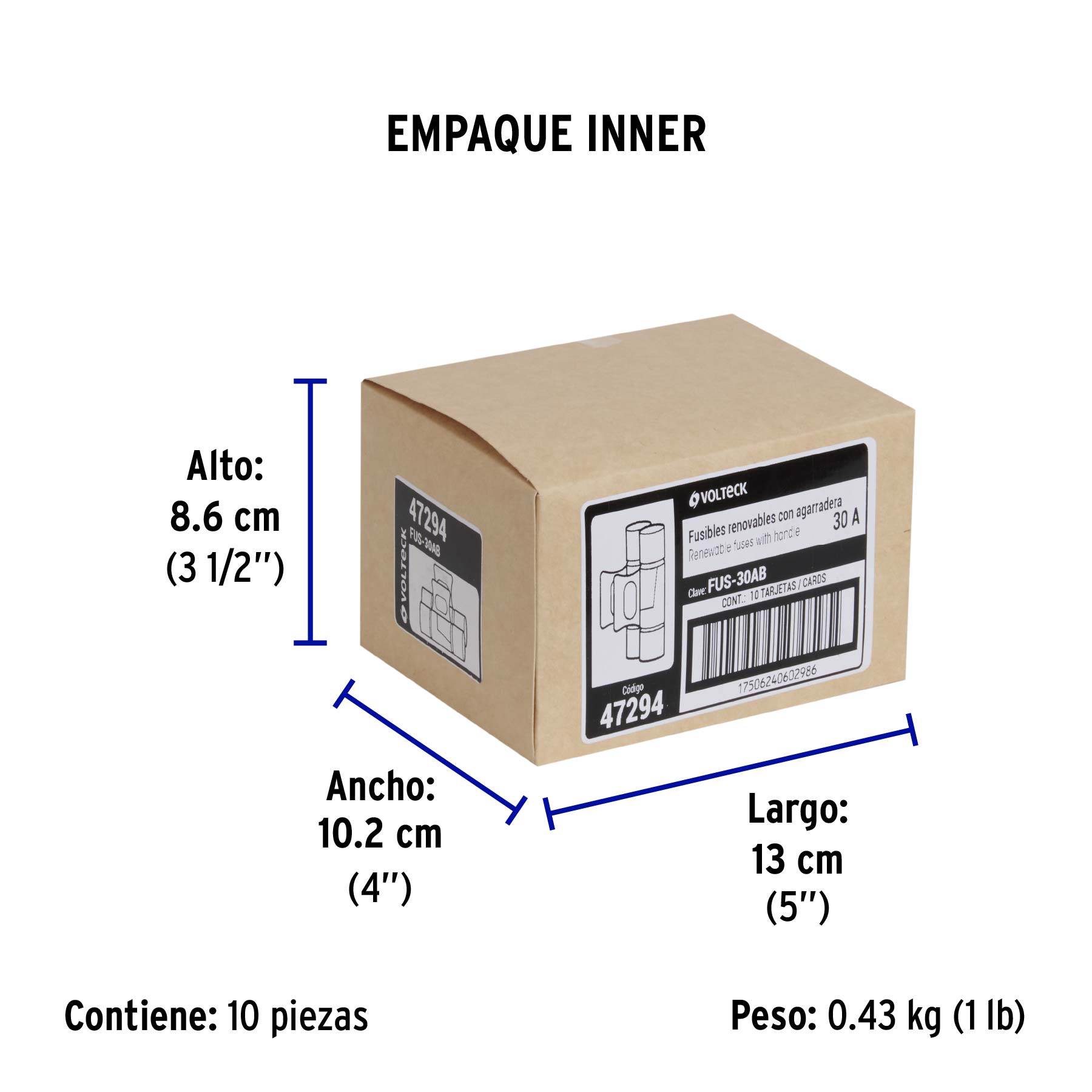 Blíster con 2 fusibles 30 A con agarradera, VOLTECK - Empaque