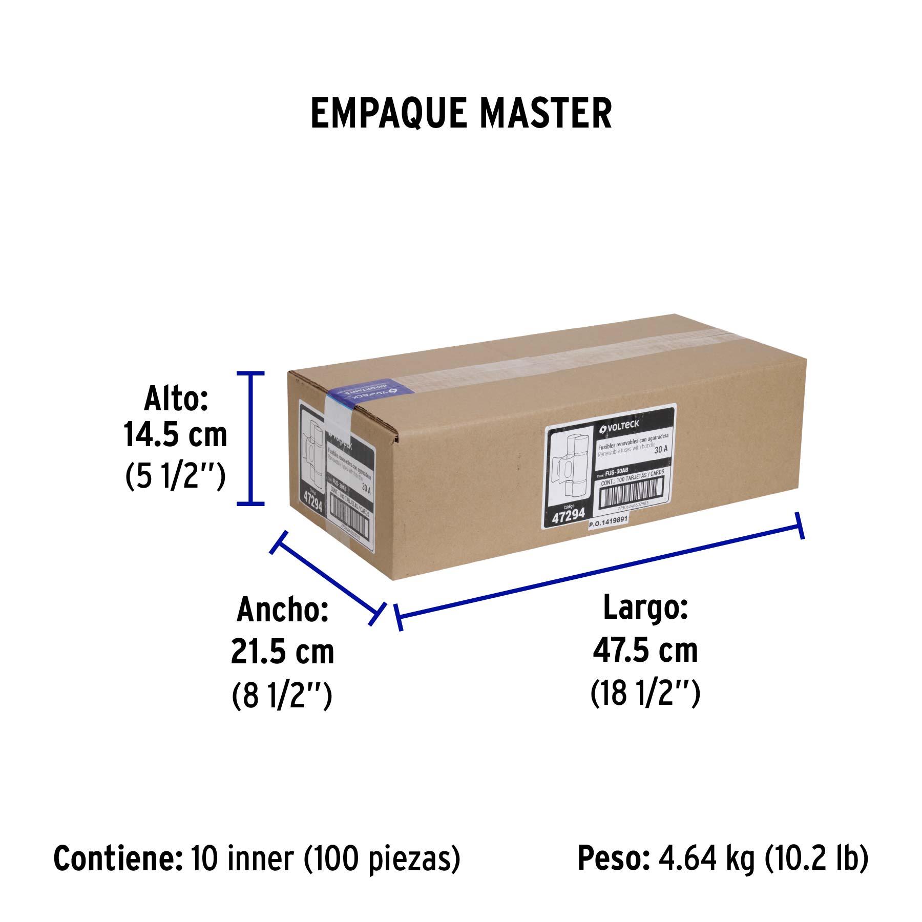 Blíster con 2 fusibles 30 A con agarradera, VOLTECK - Empaque