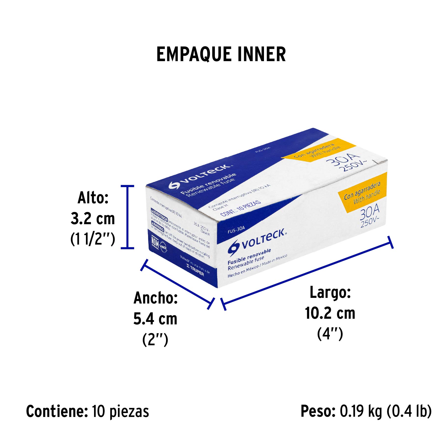 Fusible 30 A con agarradera, VOLTECK - Empaque