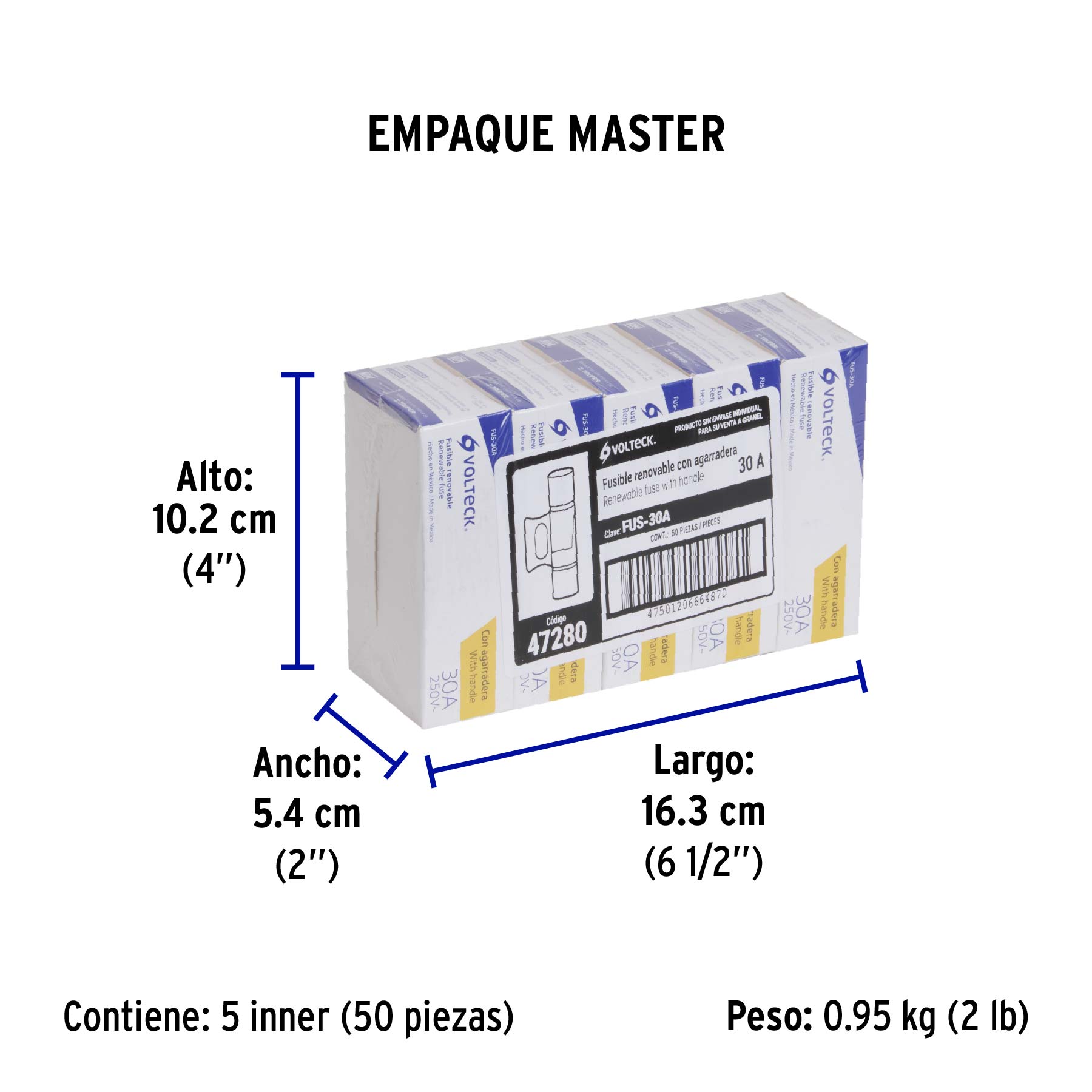 Fusible 30 A con agarradera, VOLTECK - Empaque