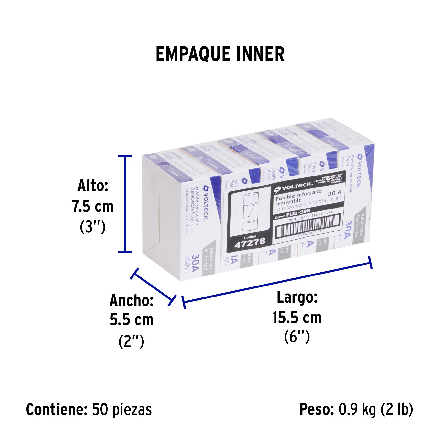 Fusible 30 A, reforzado, VOLTECK - Empaque