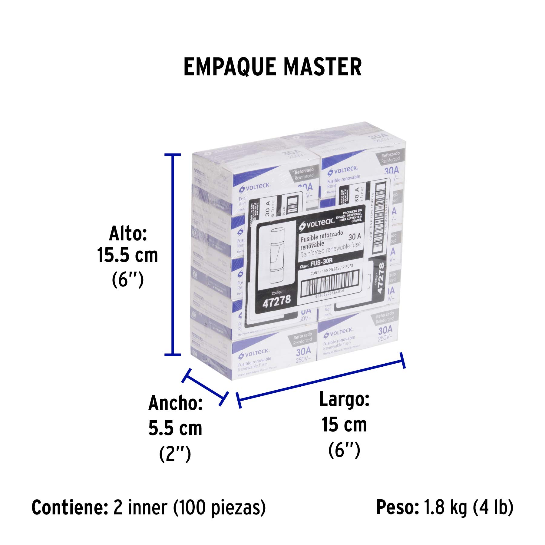 Fusible 30 A, reforzado, VOLTECK - Empaque