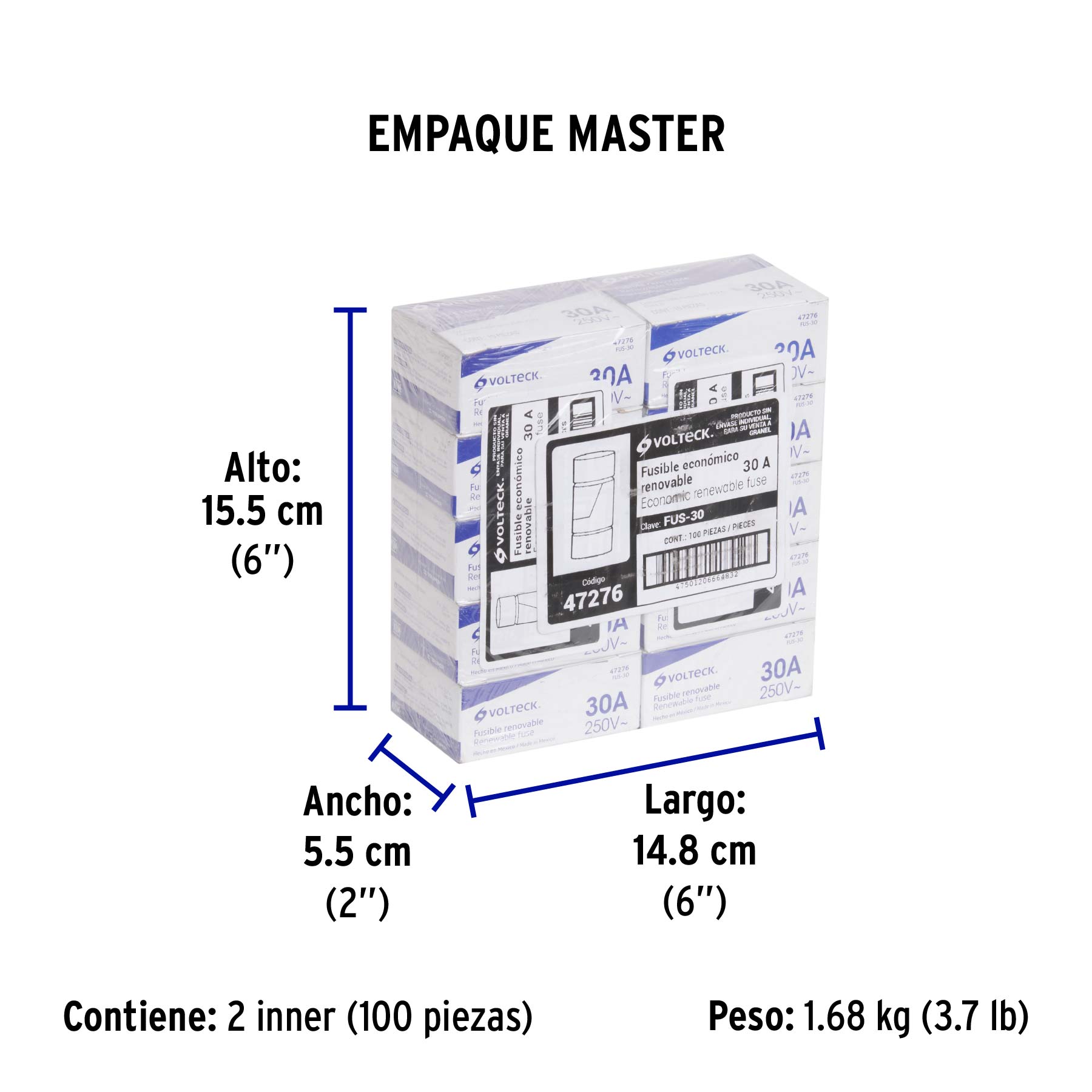 Fusible 30 A, VOLTECK - Empaque