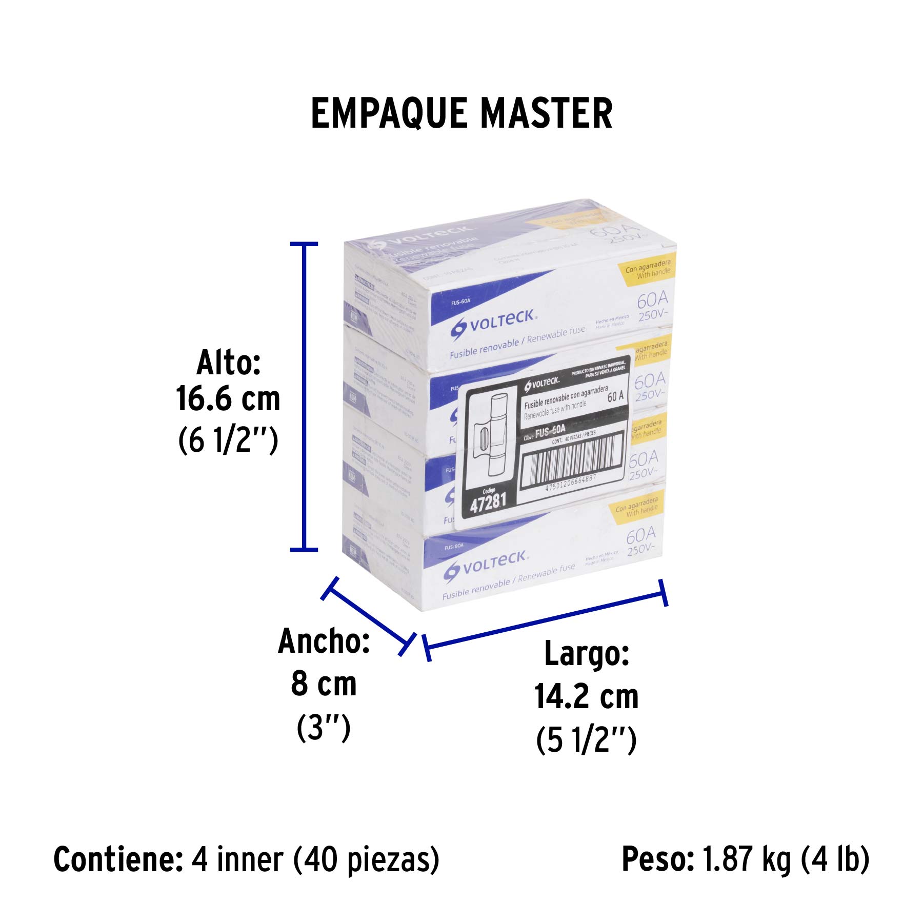 Fusible 60 A con agarradera, VOLTECK - Empaque