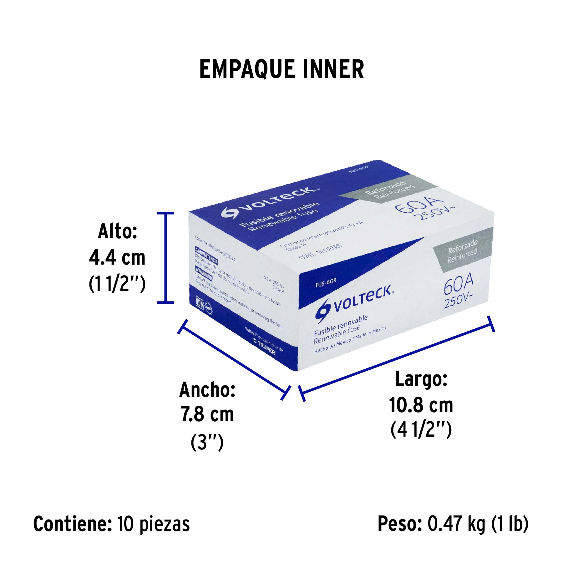 Fusible 60 A, reforzado, VOLTECK - Empaque