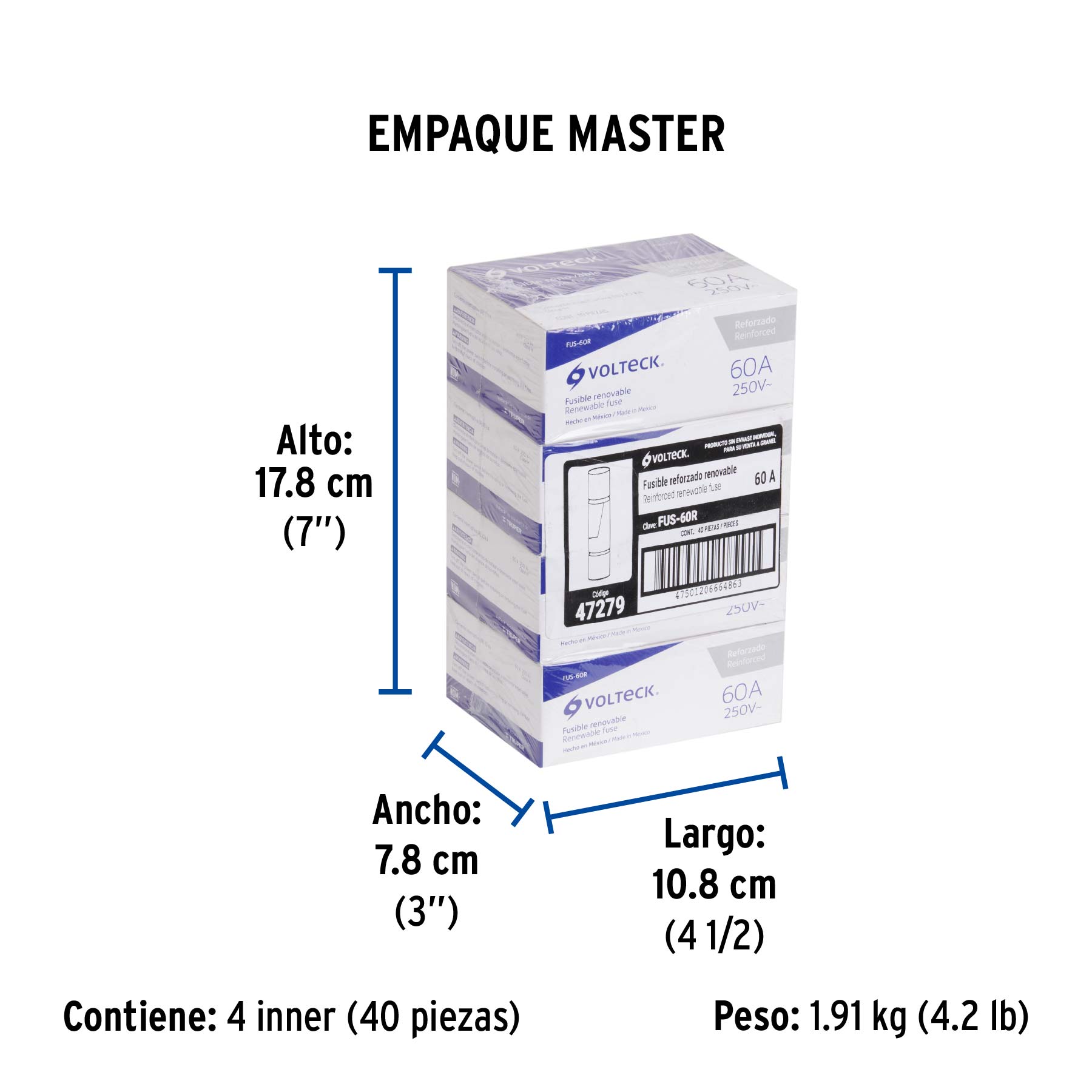 Fusible 60 A, reforzado, VOLTECK - Empaque