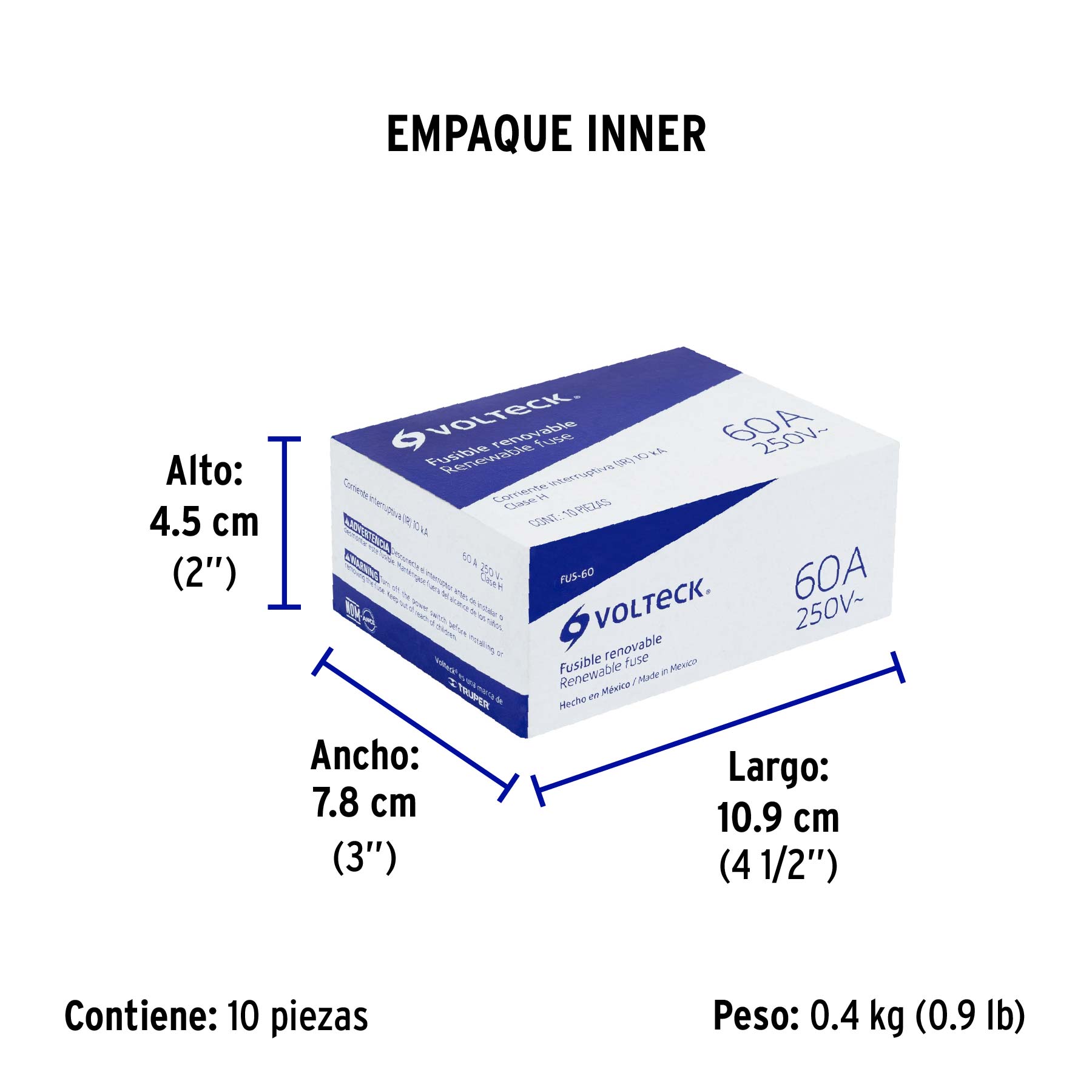 Fusible 60 A, VOLTECK - Empaque
