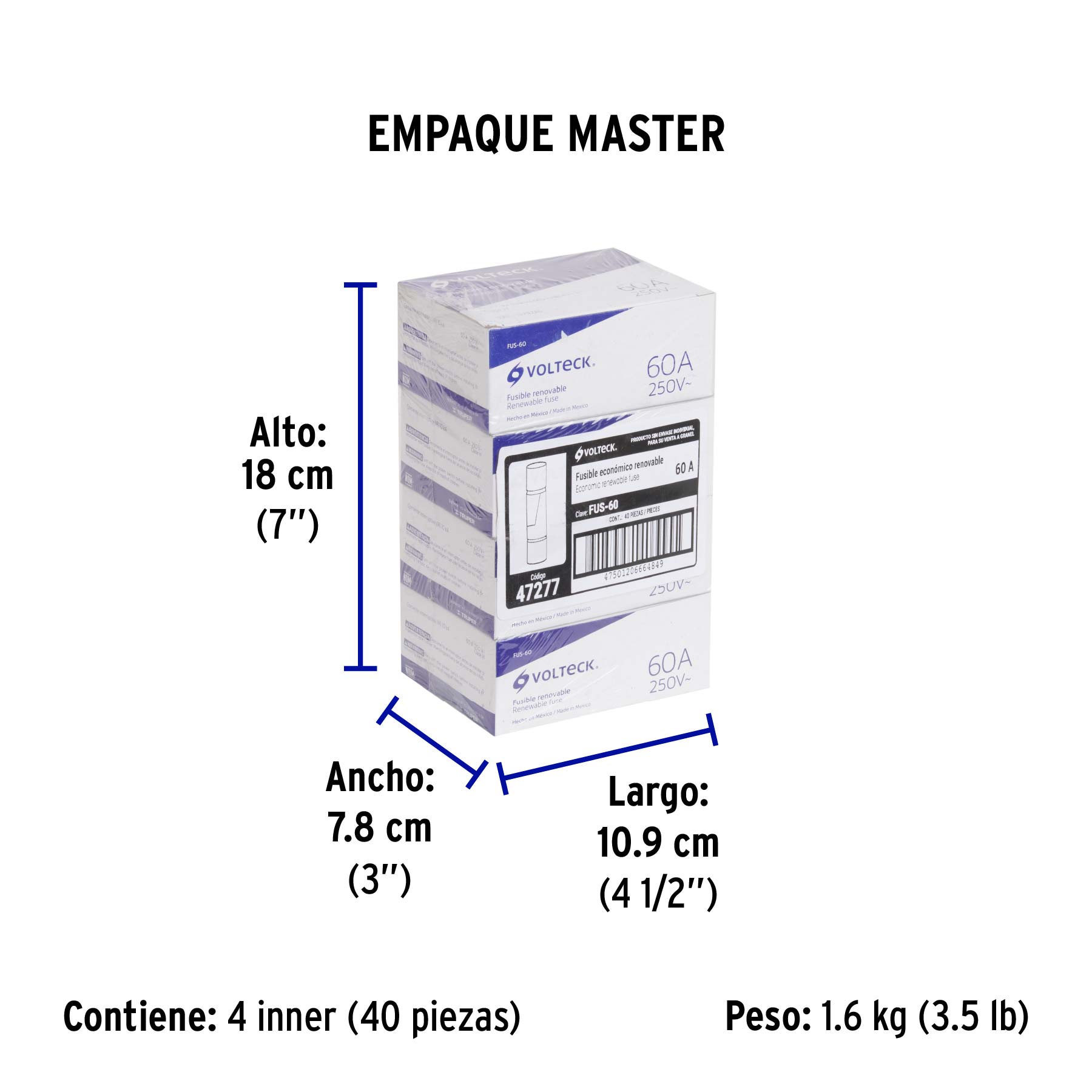 Fusible 60 A, VOLTECK - Empaque