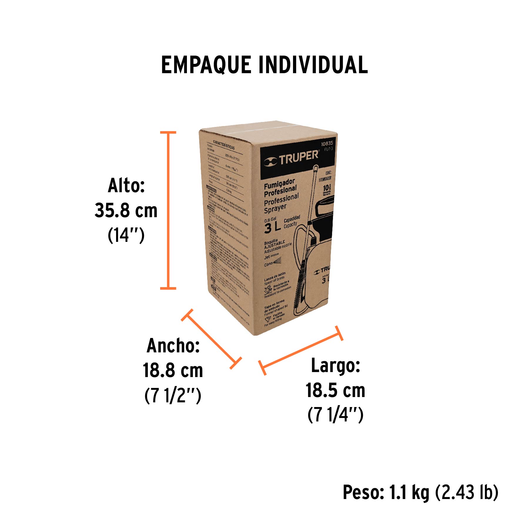 Fumigador jardinero 3 L (0.8 gal), TRUPER - Empaque