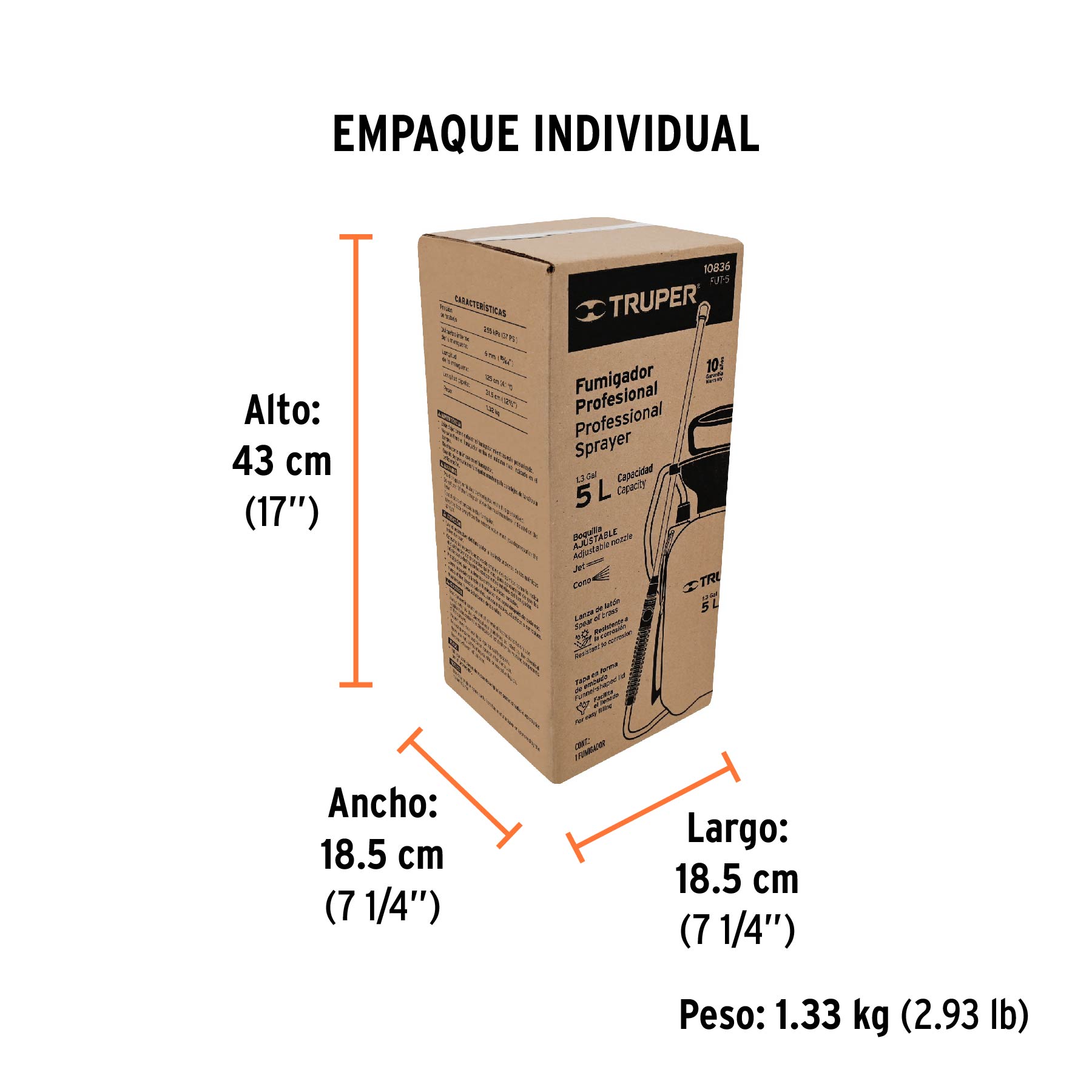 Fumigador jardinero 5 L (1.3 gal), TRUPER - Empaque