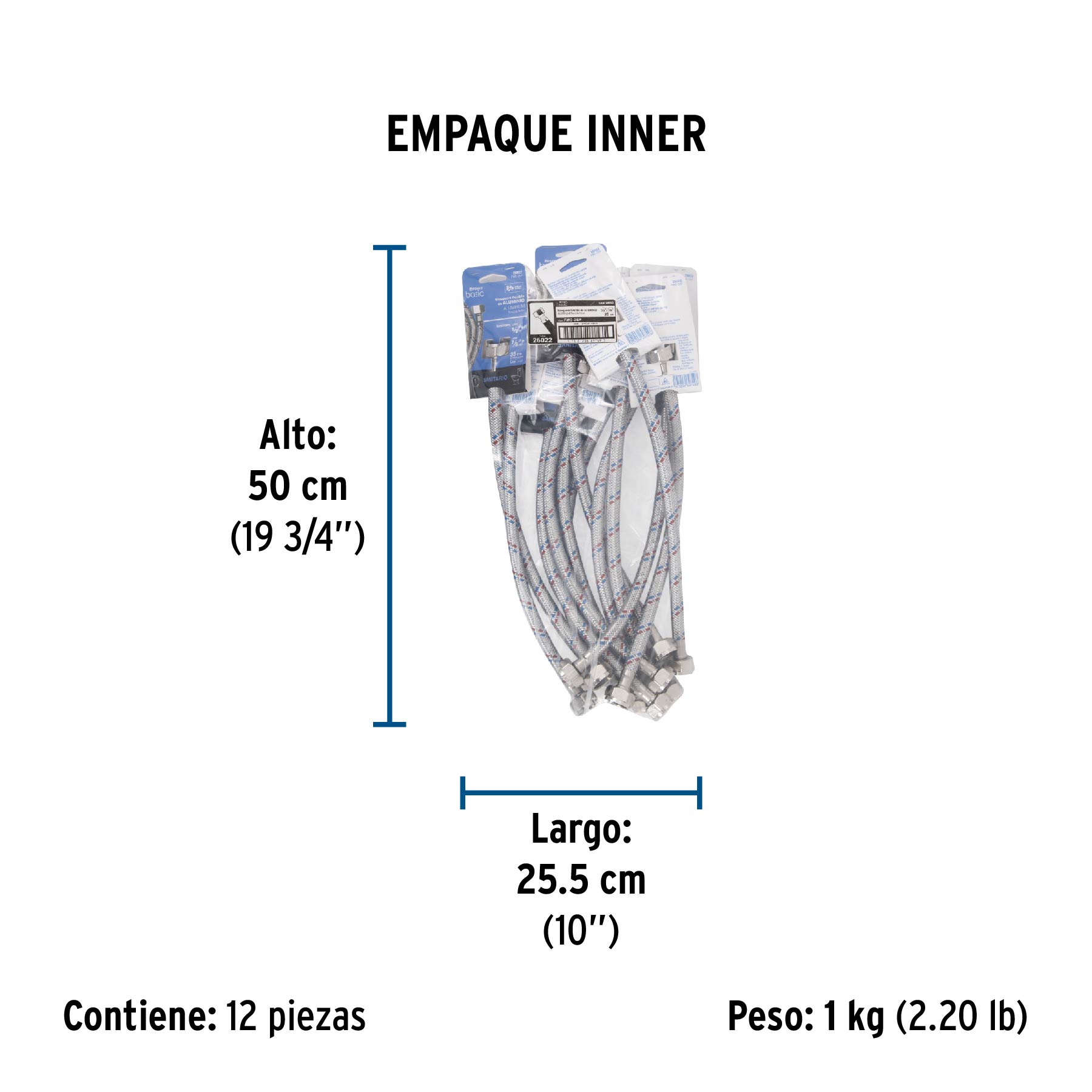 Manguera p/WC, aluminio, 1/2" x 7/8", 35 cm, BASIC - Empaque