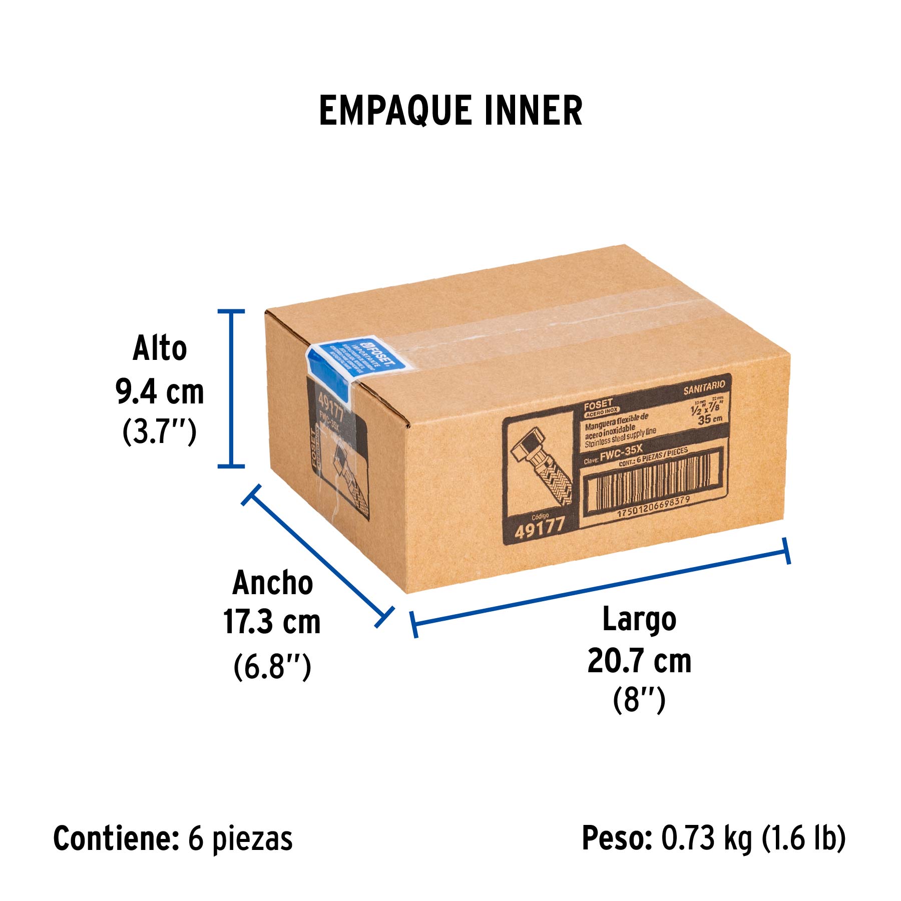 Manguera p/WC, acero inox, 1/2"x7/8", 35 cm - Empaque