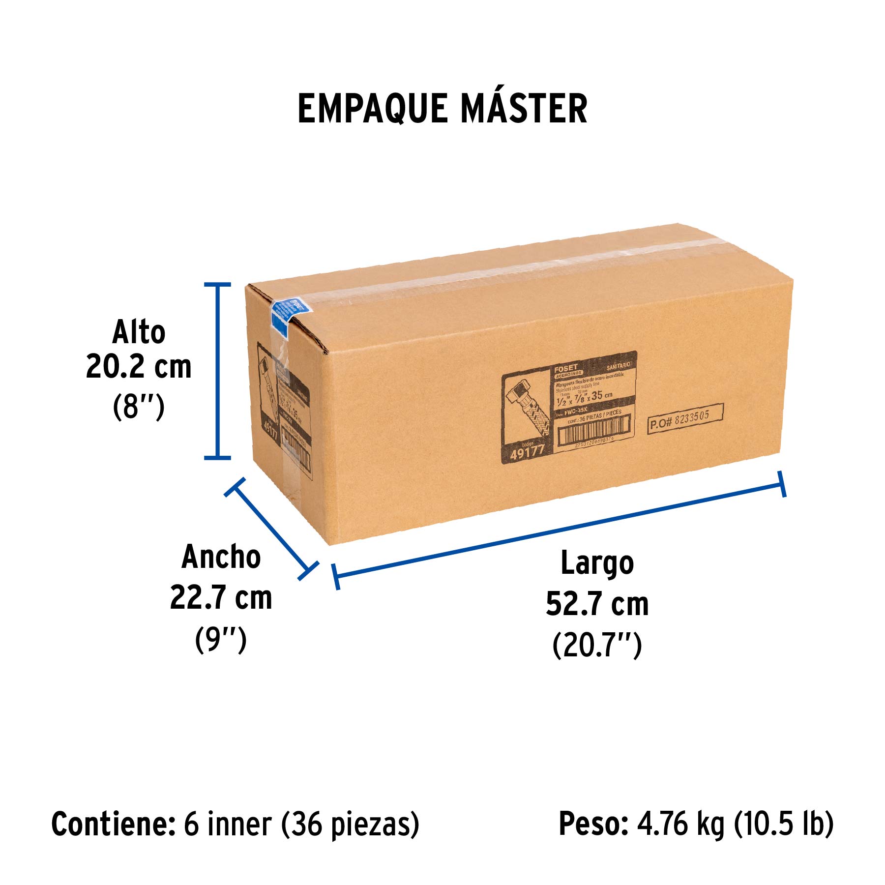 Manguera p/WC, acero inox, 1/2"x7/8", 35 cm - Empaque