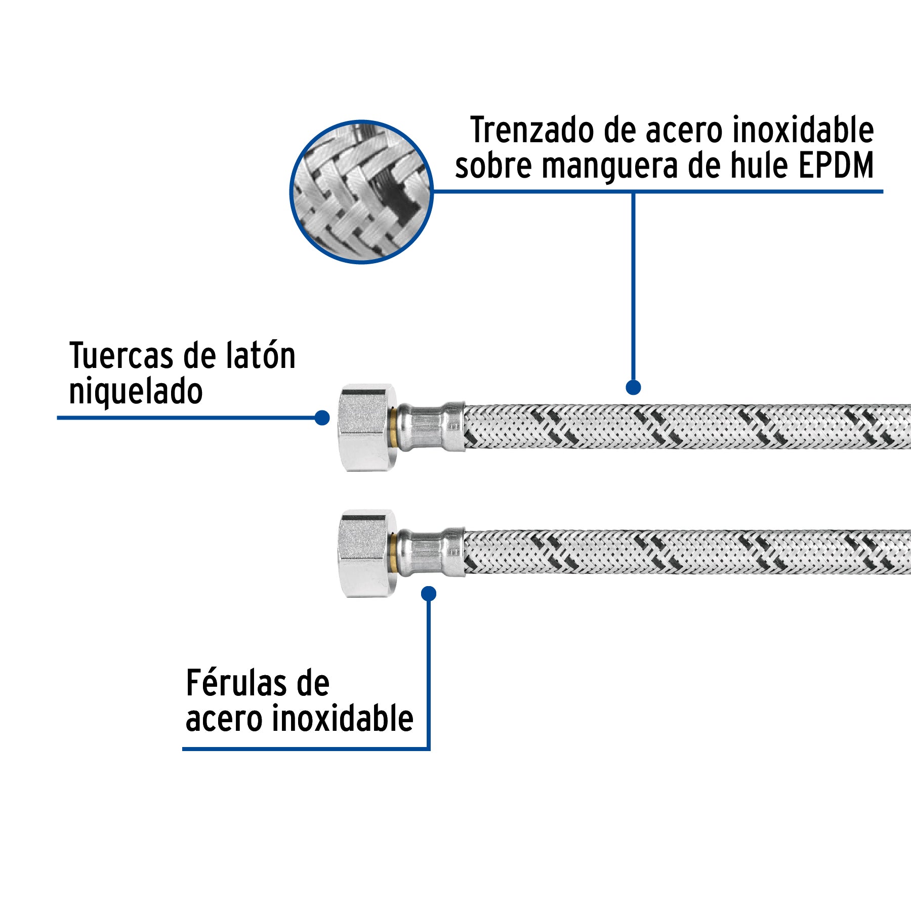Manguera p/WC, acero inox, 1/2"x7/8", 35 cm