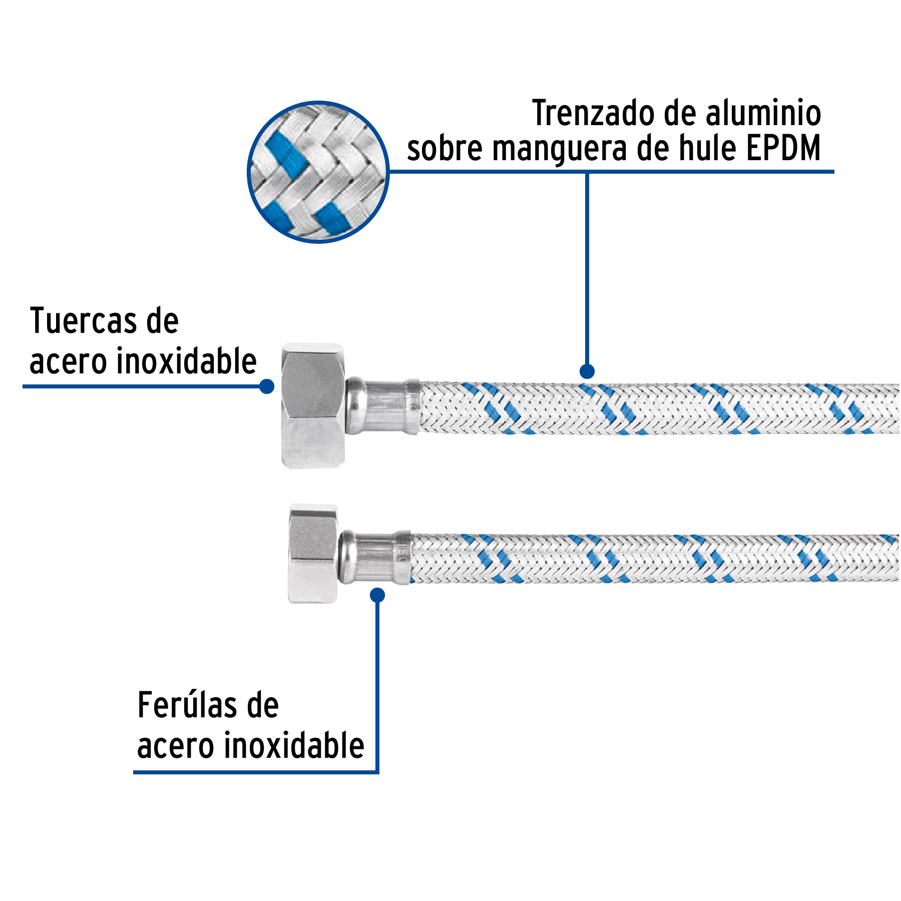 Manguera p/WC, aluminio, 1/2" x 7/8", 35 cm, FOSET
