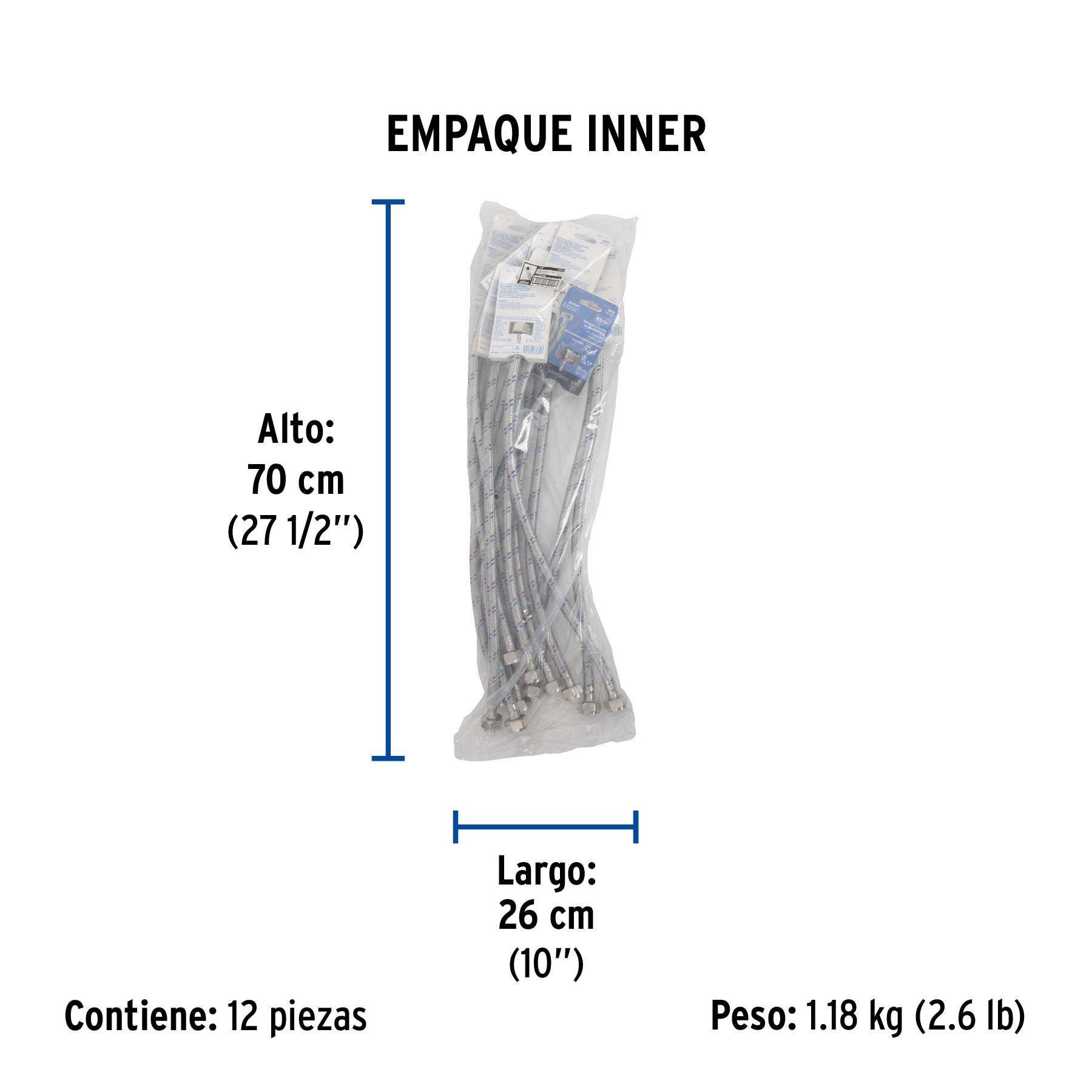 Manguera p/WC, aluminio, 1/2" x 7/8", 50 cm, BASIC - Empaque