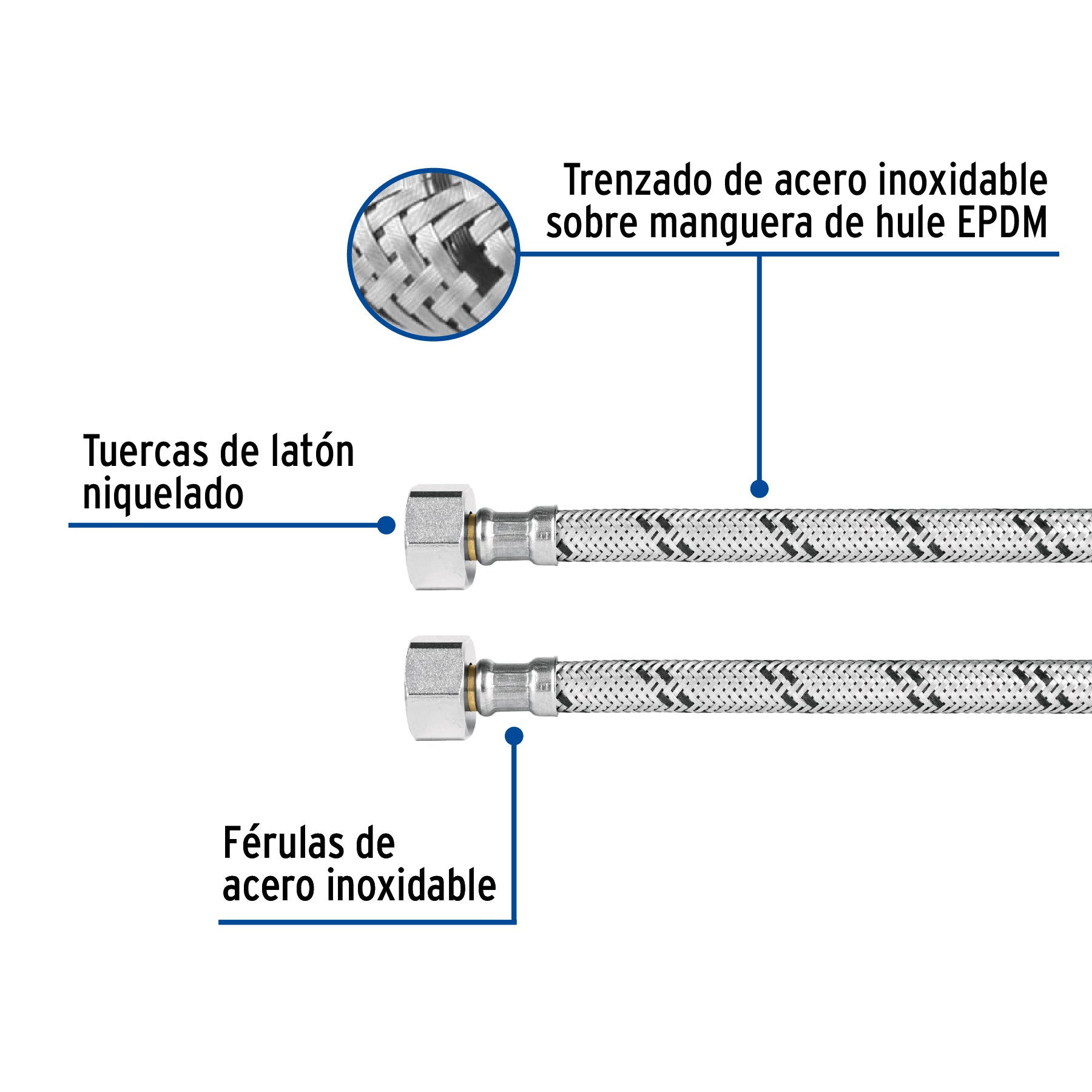 Manguera p/WC, acero inox, 1/2"x7/8", 50 cm