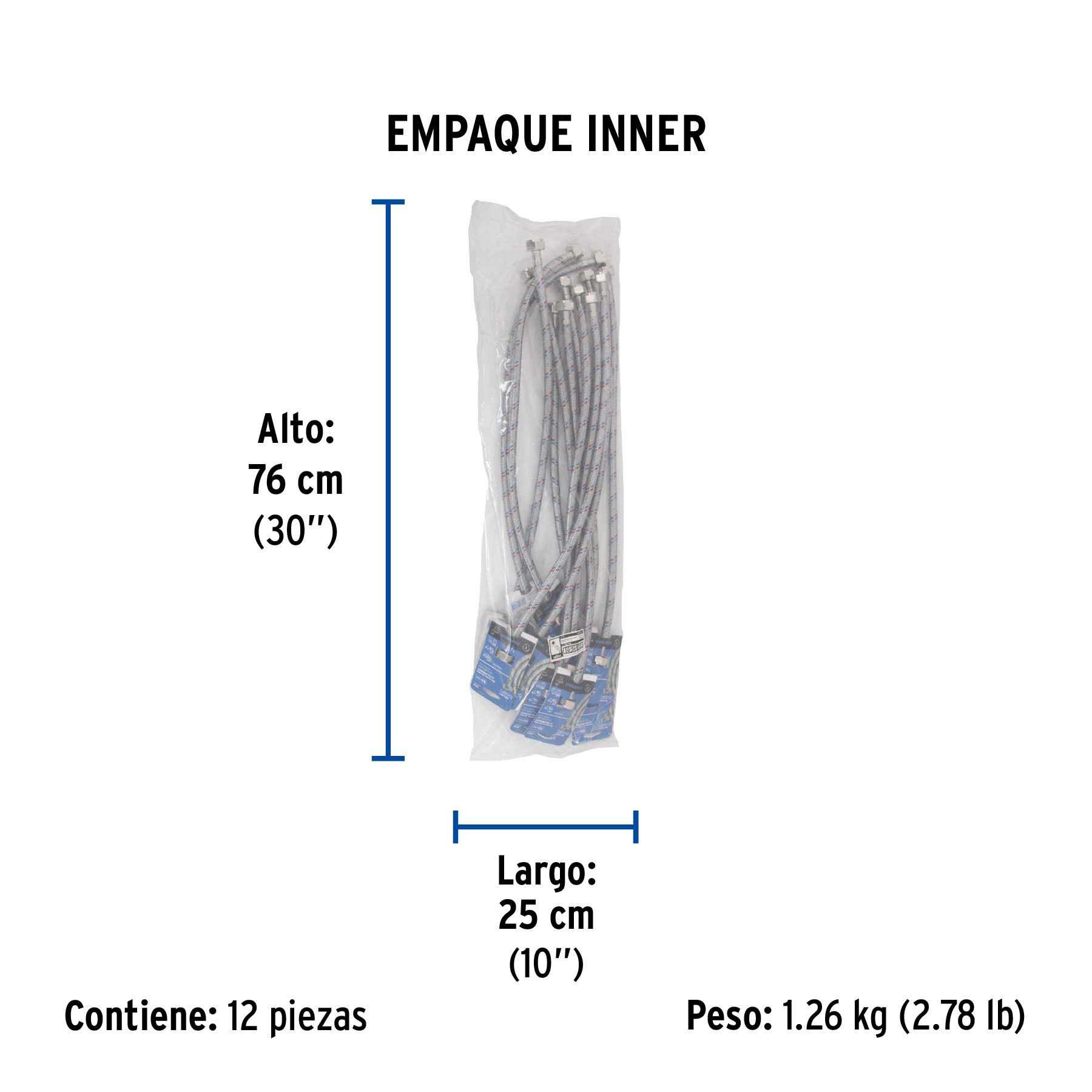 Manguera p/WC, aluminio, 1/2" x 7/8", 60 cm, BASIC - Empaque