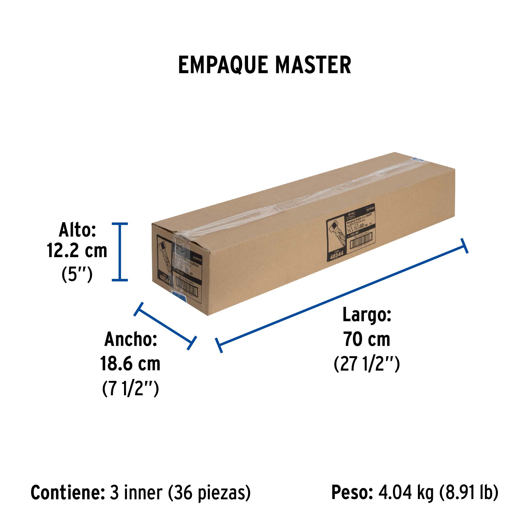 Manguera p/WC, aluminio, 1/2" x 7/8", 60 cm, BASIC - Empaque