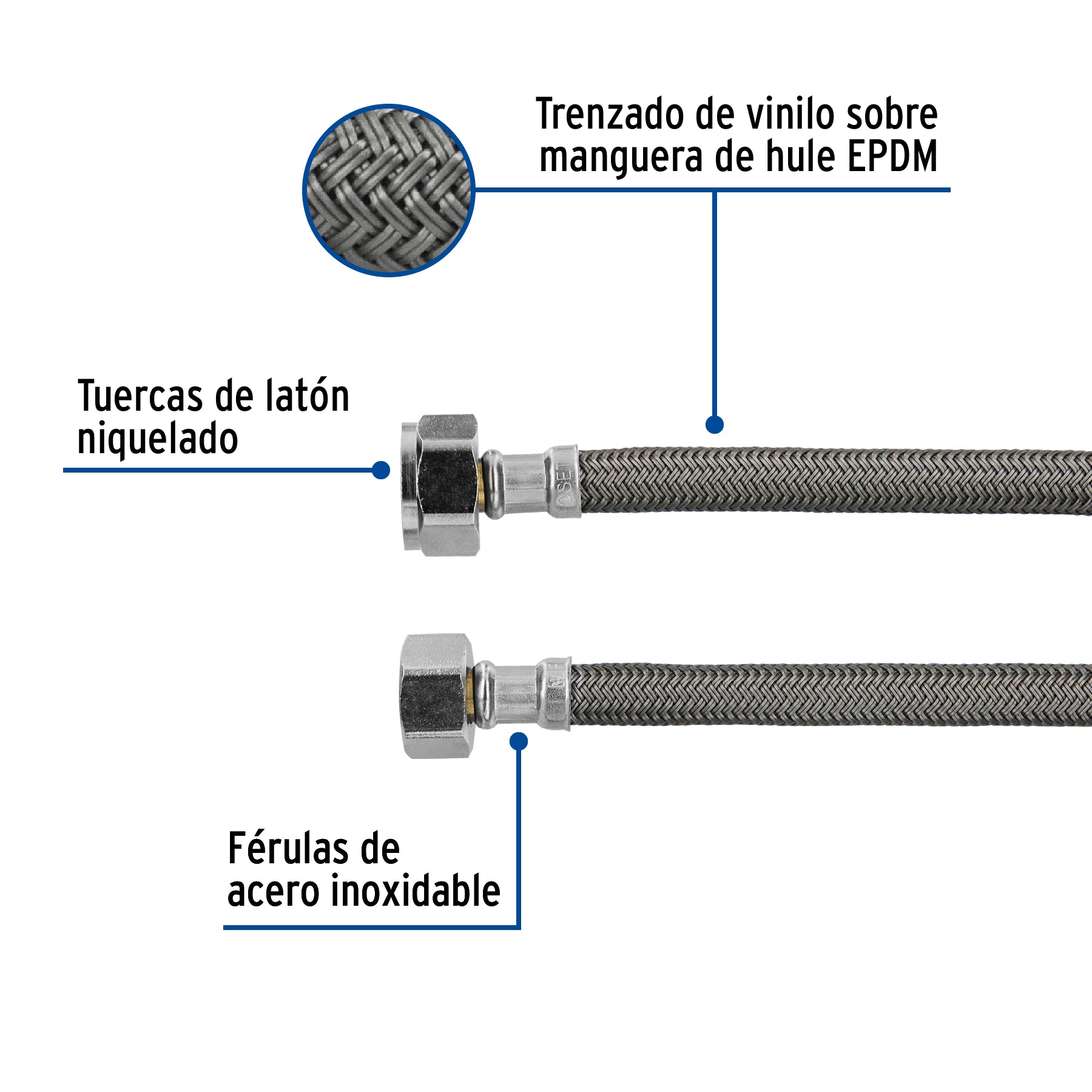 Manguera p/WC, vinilo gris, 1/2" x 7/8", 60 cm
