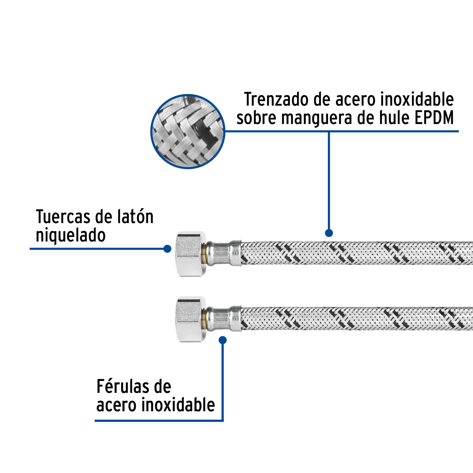 Manguera p/WC, acero inox, 1/2"x7/8", 60 cm