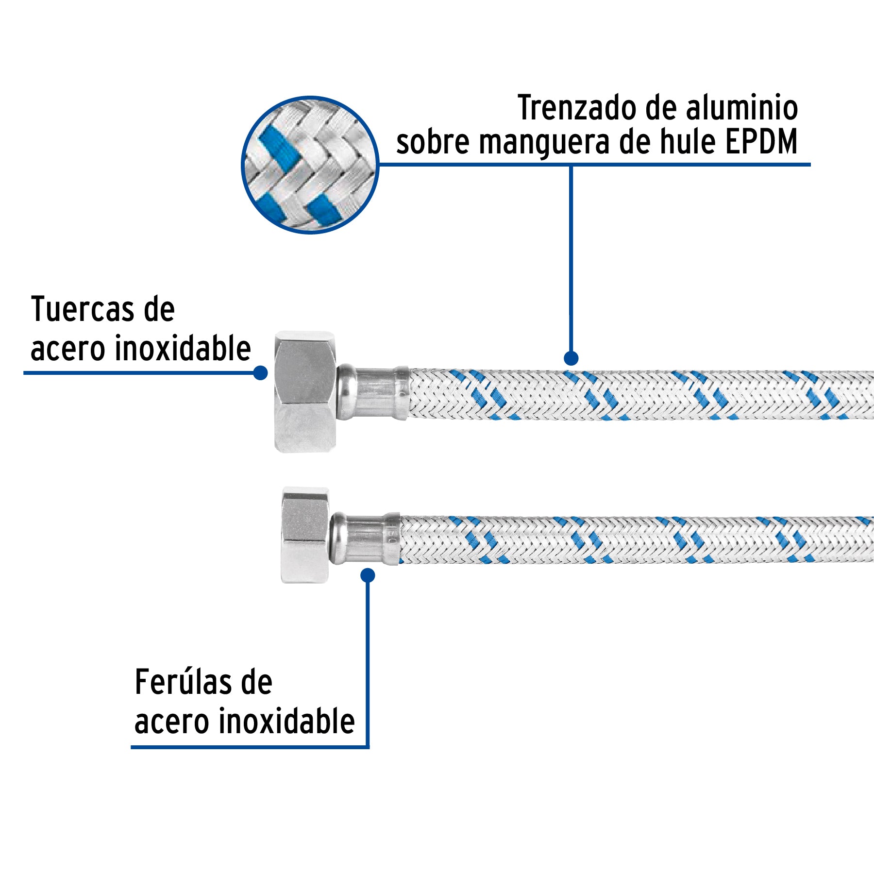 Manguera p/WC, aluminio, 1/2" x 7/8", 60 cm, FOSET