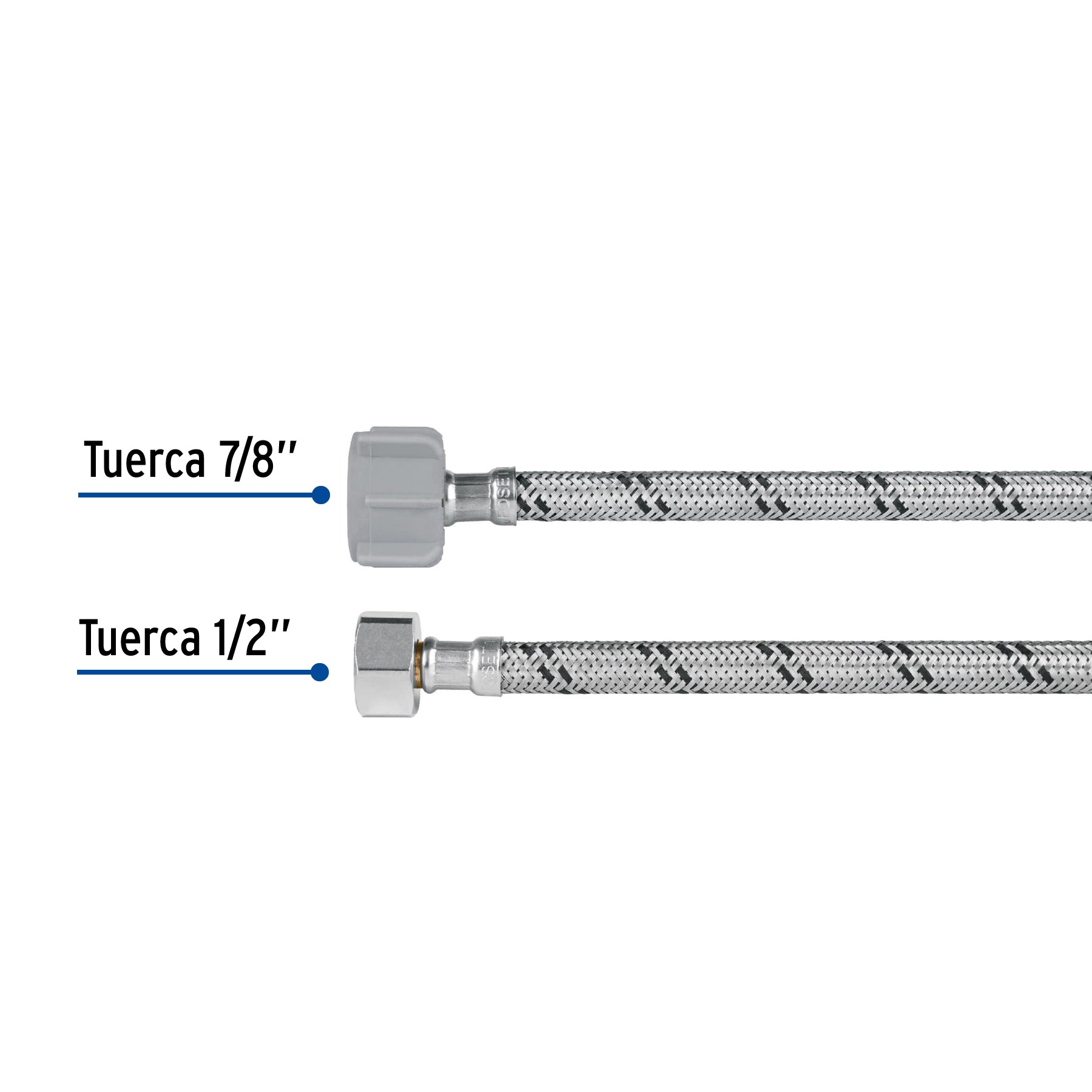 Manguera p/WC, acero inox, 1/2"x7/8", 35 cm, plástico/latón