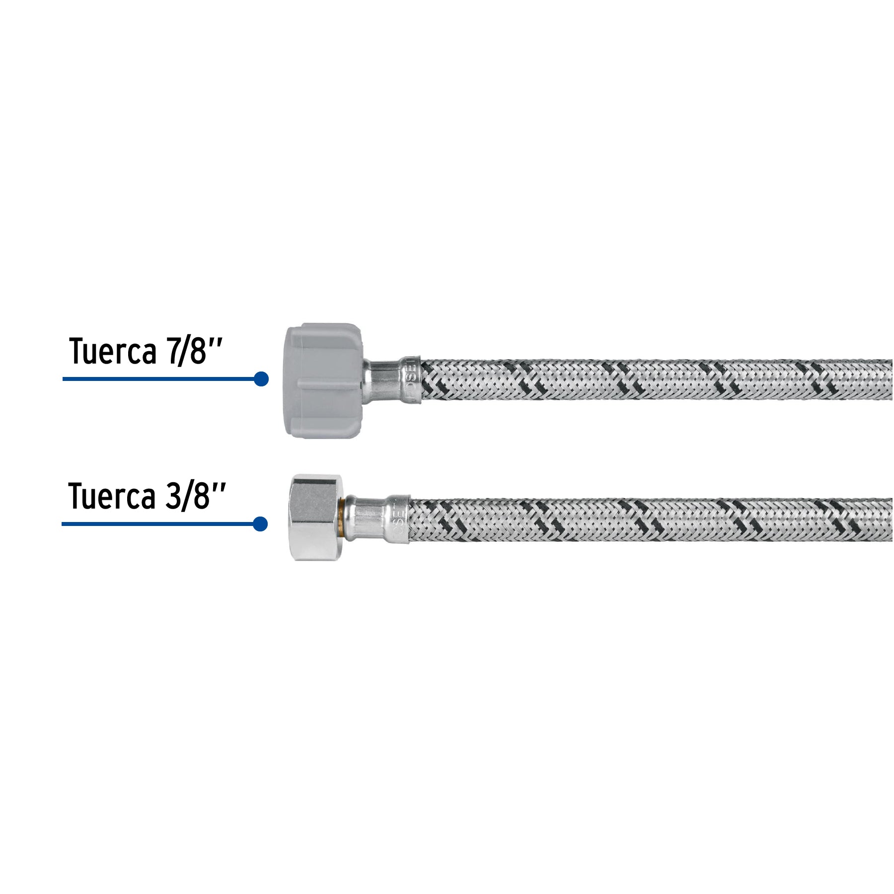 Manguera p/WC, acero inox, 3/8"x7/8", 40cm, plástico/latón