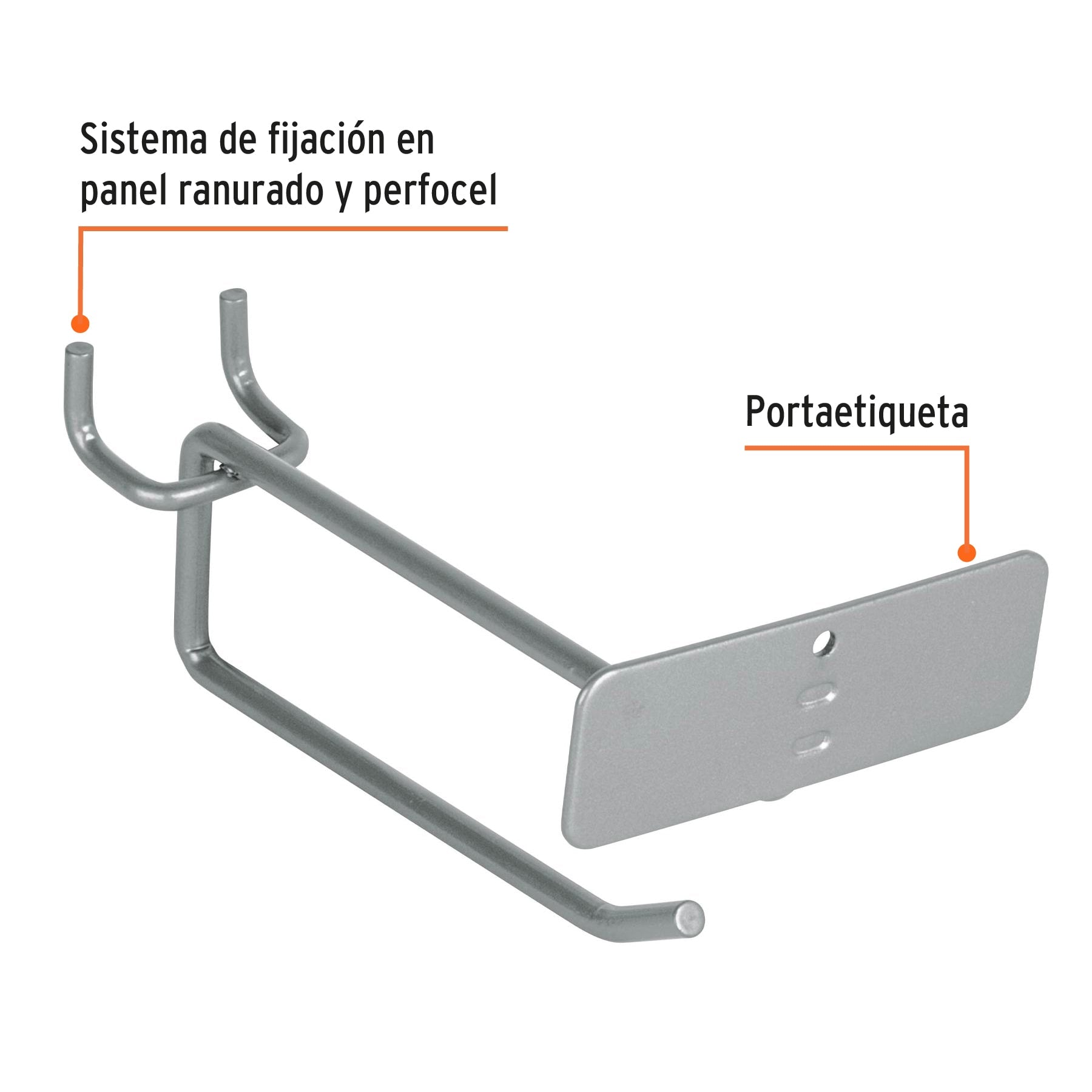 Gancho recto 4" con portaetiqueta para perfocel y ranurado