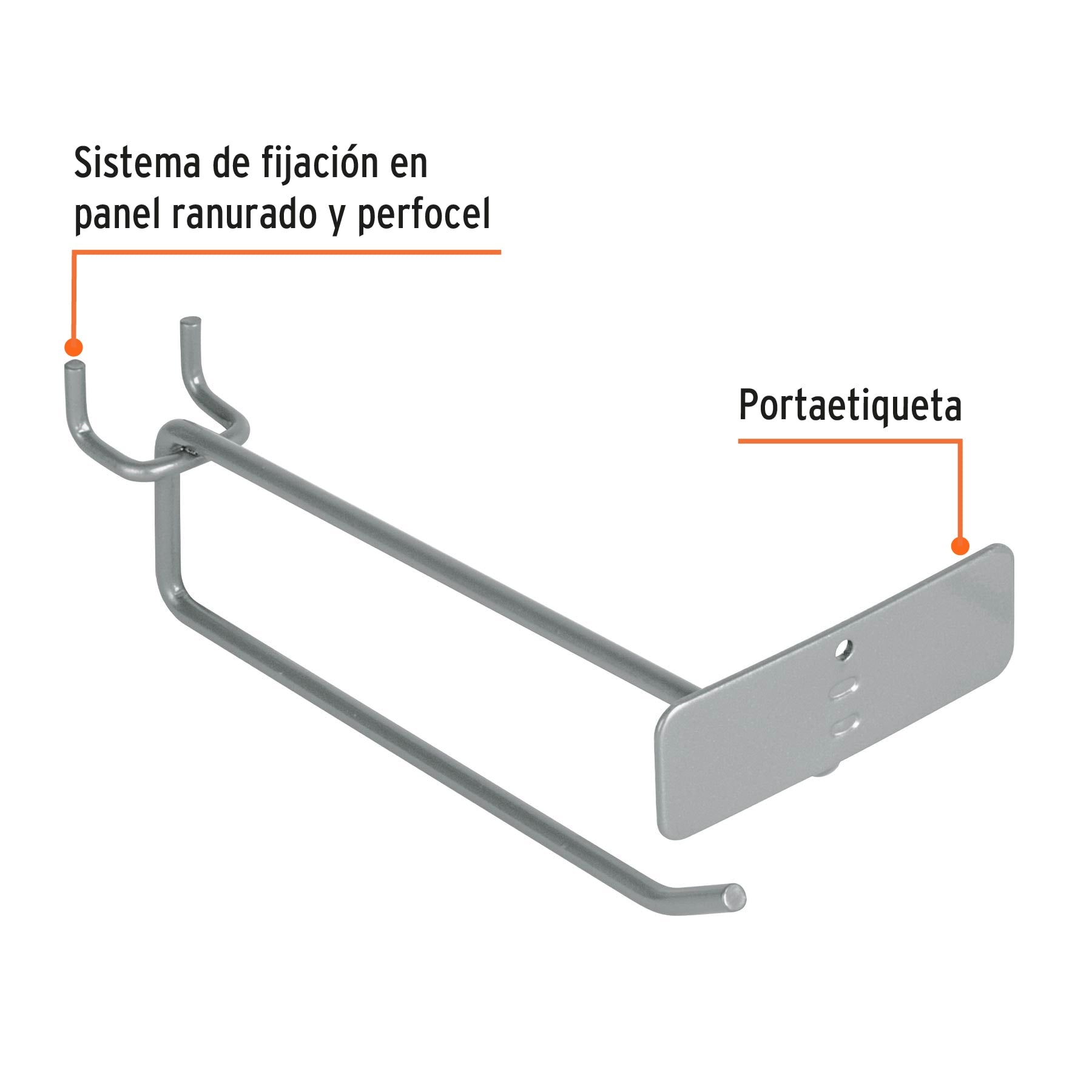 Gancho recto 6" con portaetiqueta para perfocel y ranurado