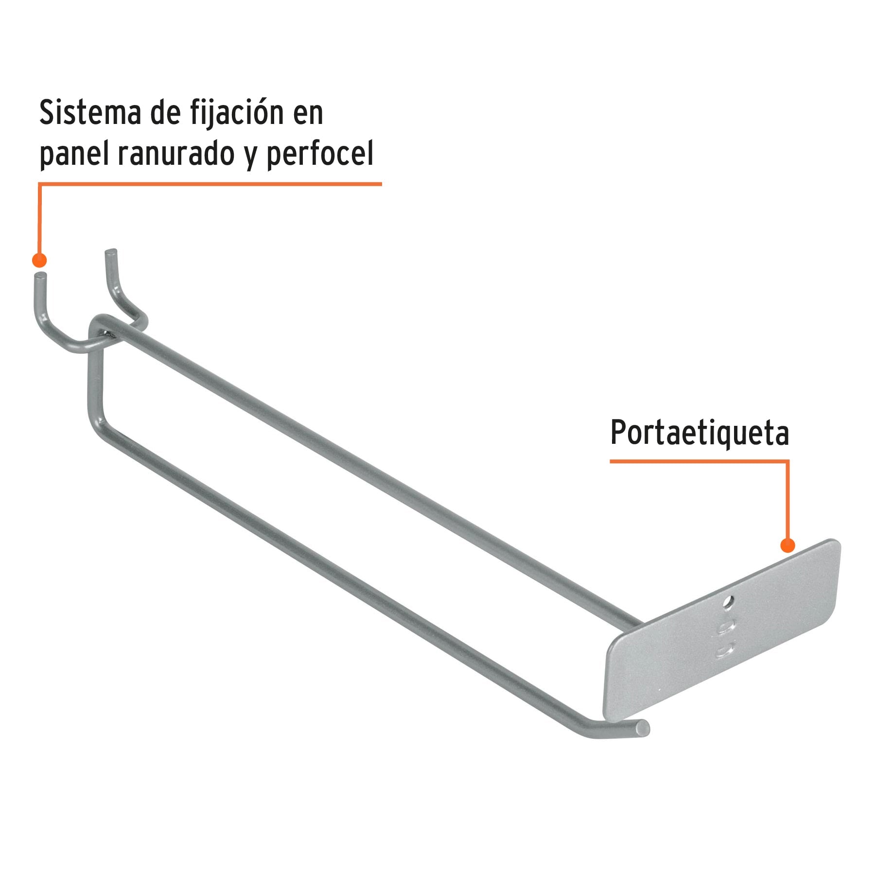 Gancho recto 9" con portaetiqueta para perfocel y ranurado