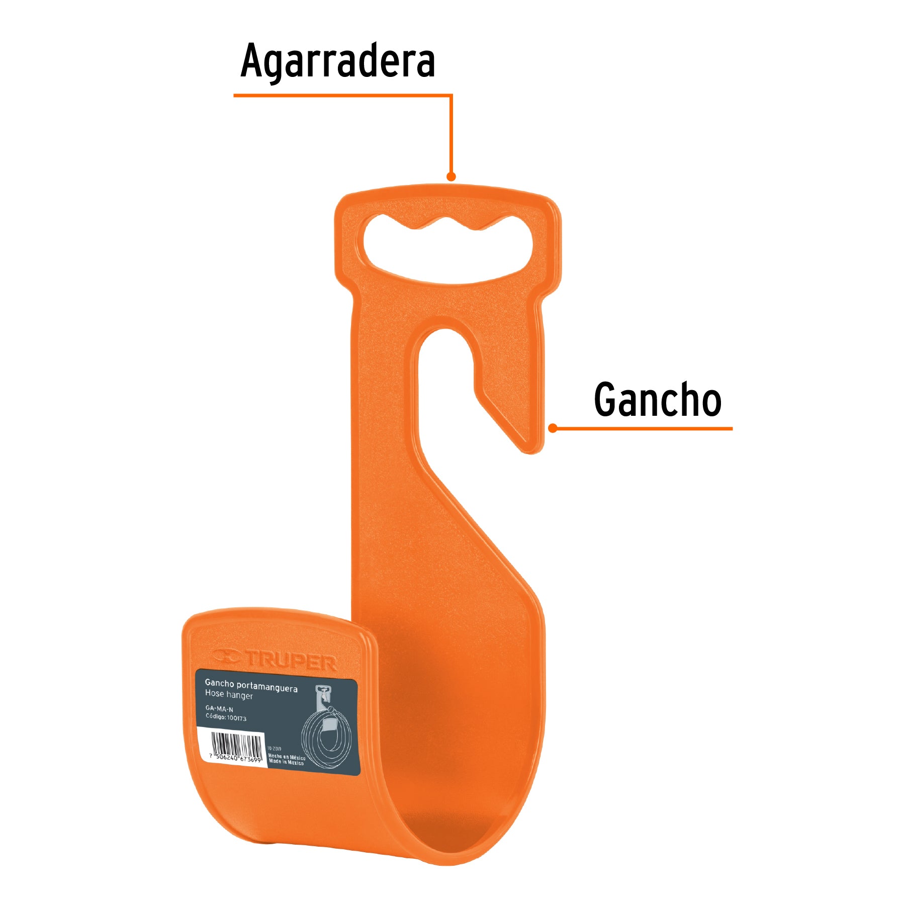 Gancho plástico naranja para manguera de jardín, TRUPER