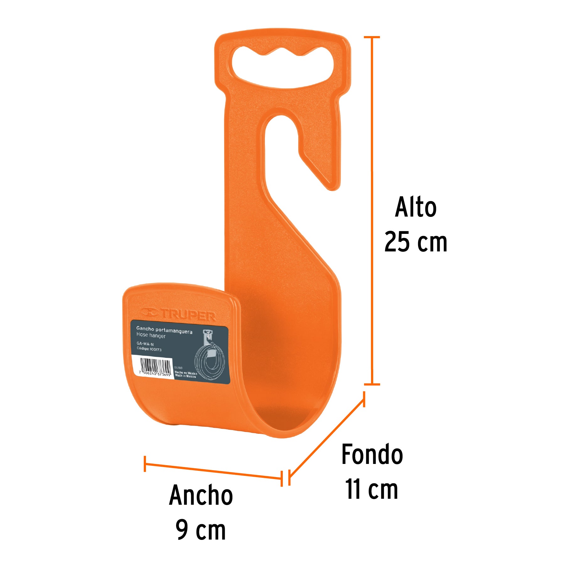 Gancho plástico naranja para manguera de jardín, TRUPER