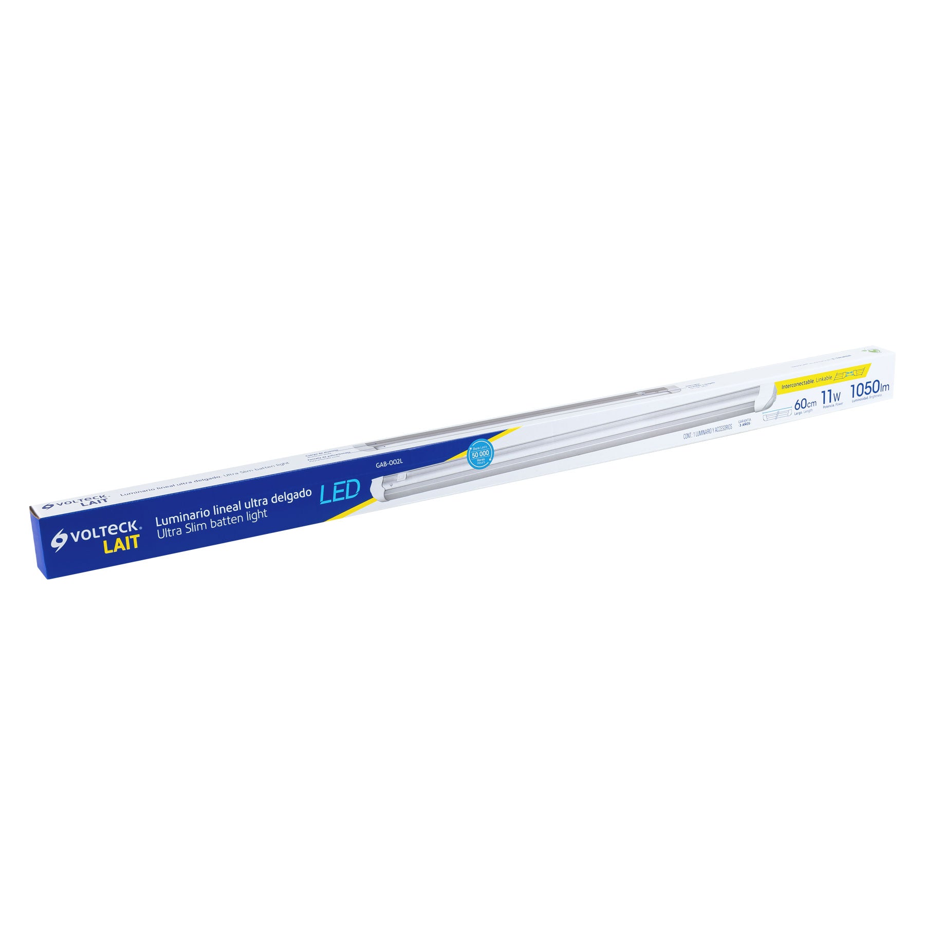 Luminario lineal LED 12W, 6500K, ultradelgado, para gabinete