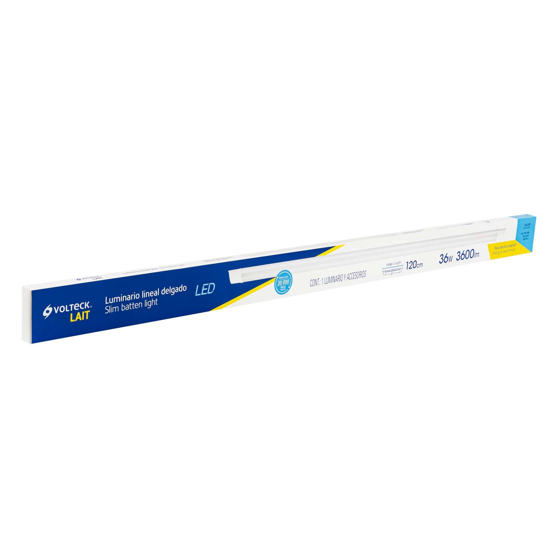 Luminario lineal LED 36W, 6500K, delgado, para gabinete
