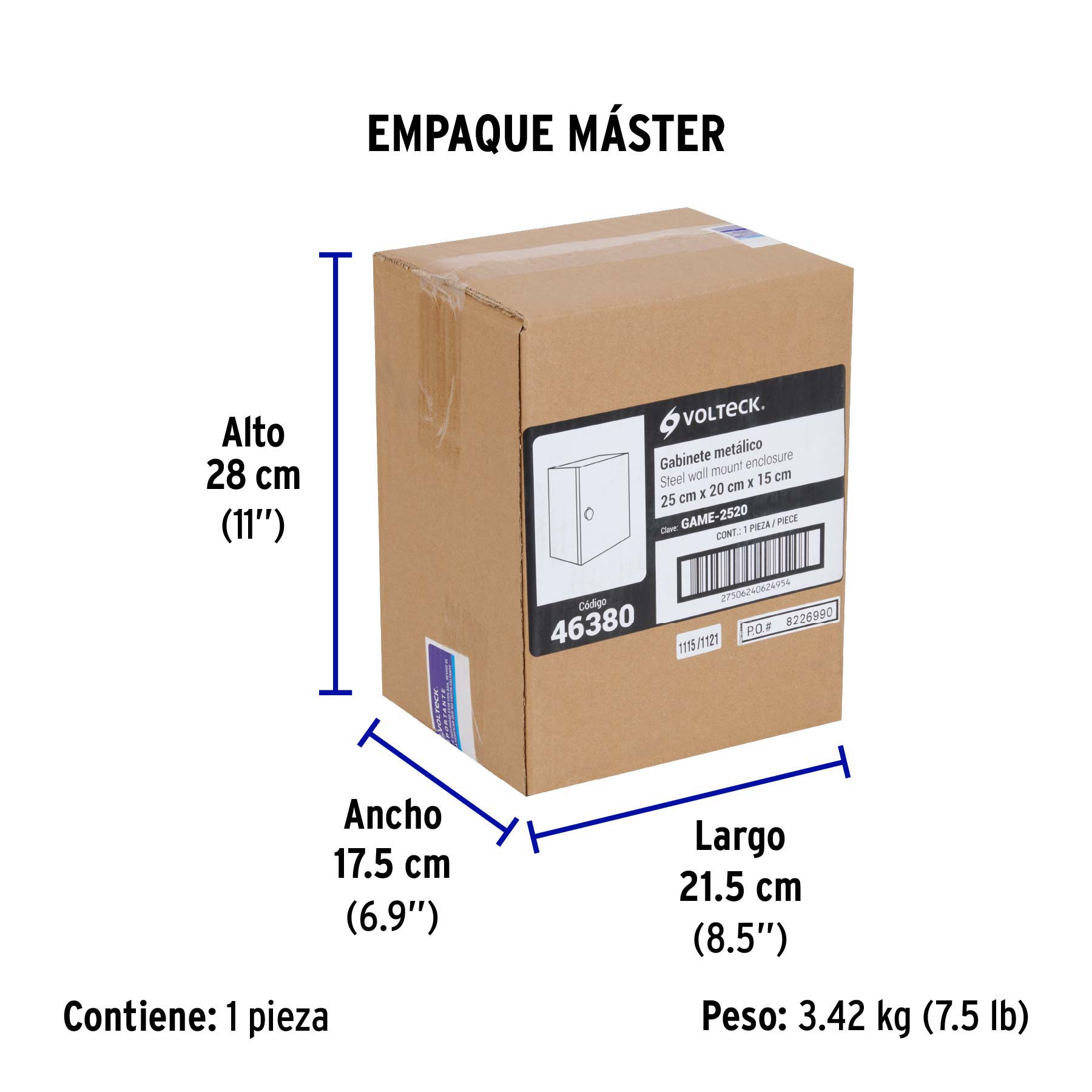 Gabinete metálico, 250 x 200 mm, VOLTECK - Empaque