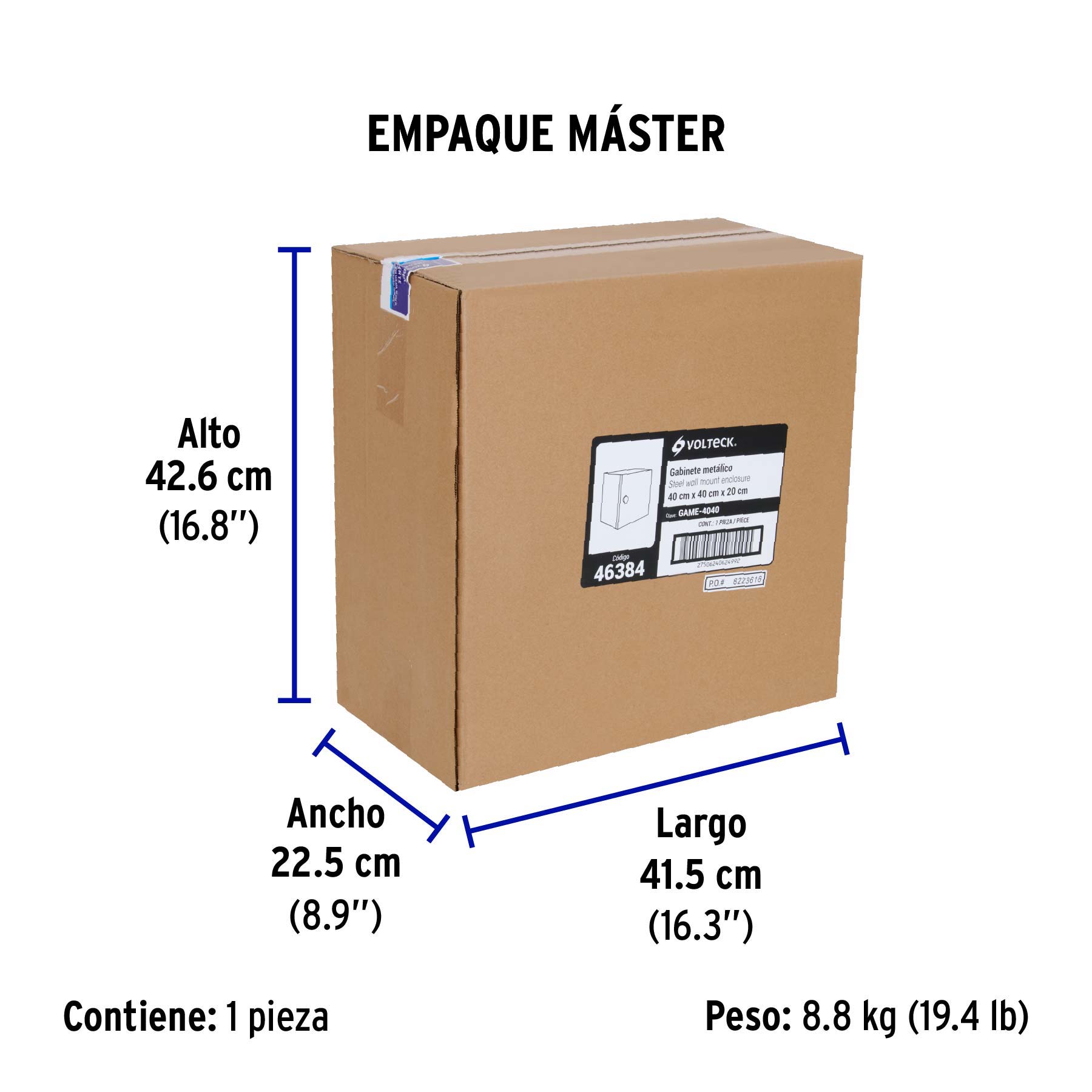 Gabinete metálico, 400 x 400 mm, VOLTECK - Empaque