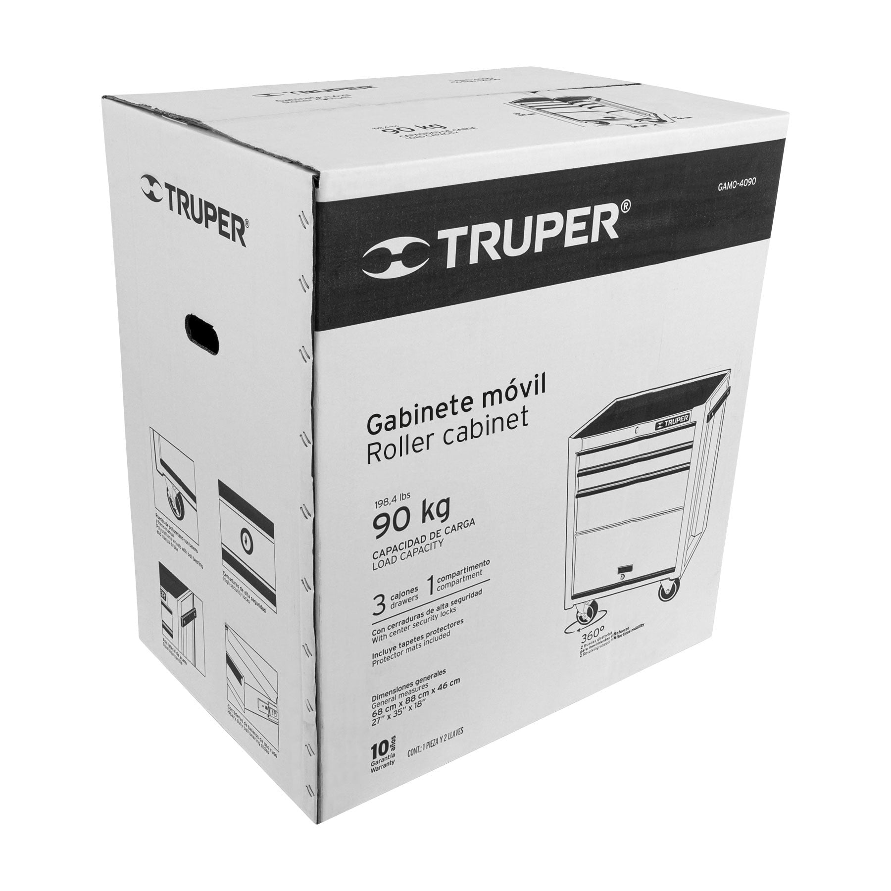 Gabinete metálico móvil, 4 cajones, capacidad 90 kg, TRUPER